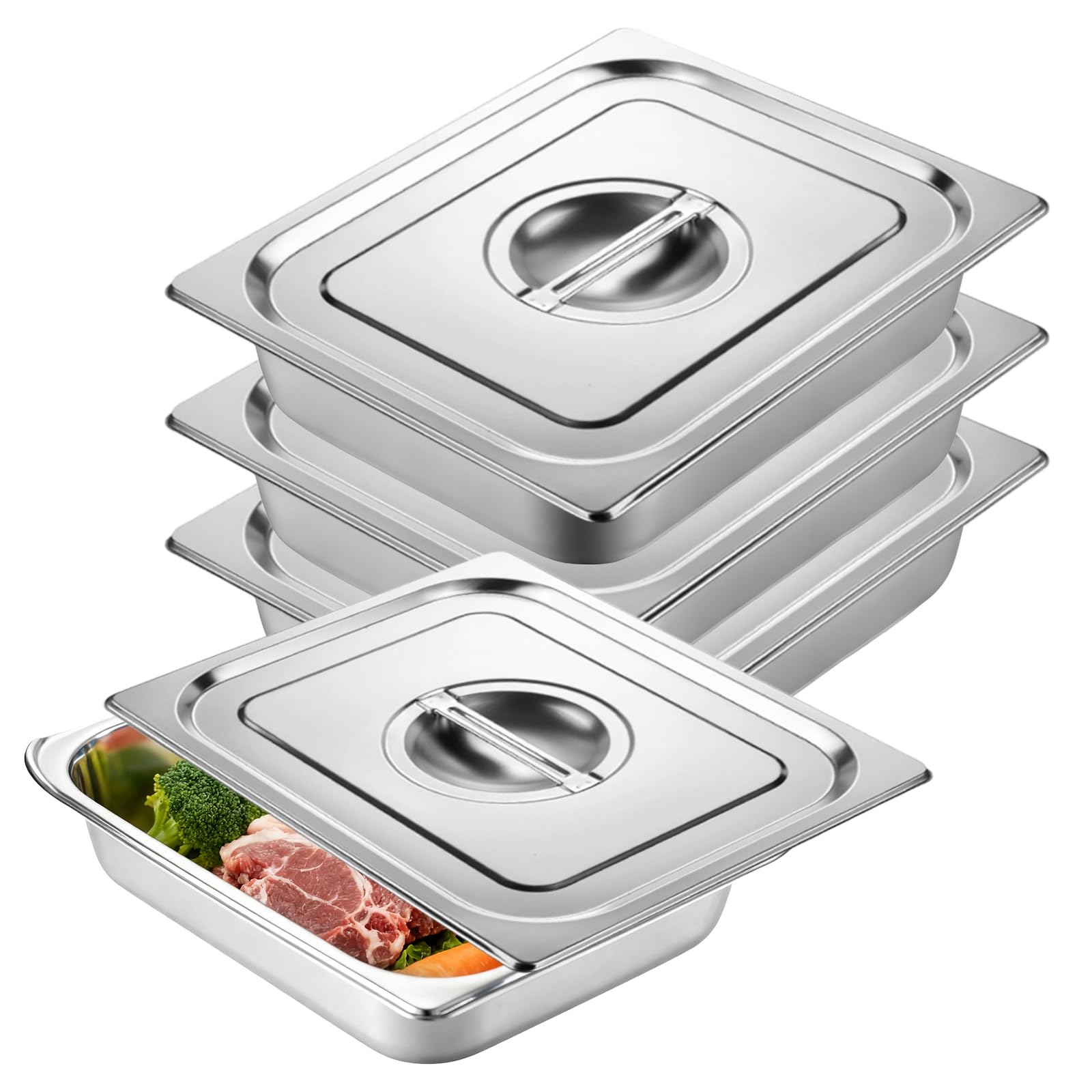 BORDEAG 3 Pezzi Vassoio in Acciaio Inox con Coperchio, Contenitori per Alimenti Inox, Ciotole per Impanare Inox,Vassoio Acciaio Inox, Contenitore Gastronorm (GN 1/2-32,5 x 26,5 x 6,5 cm)