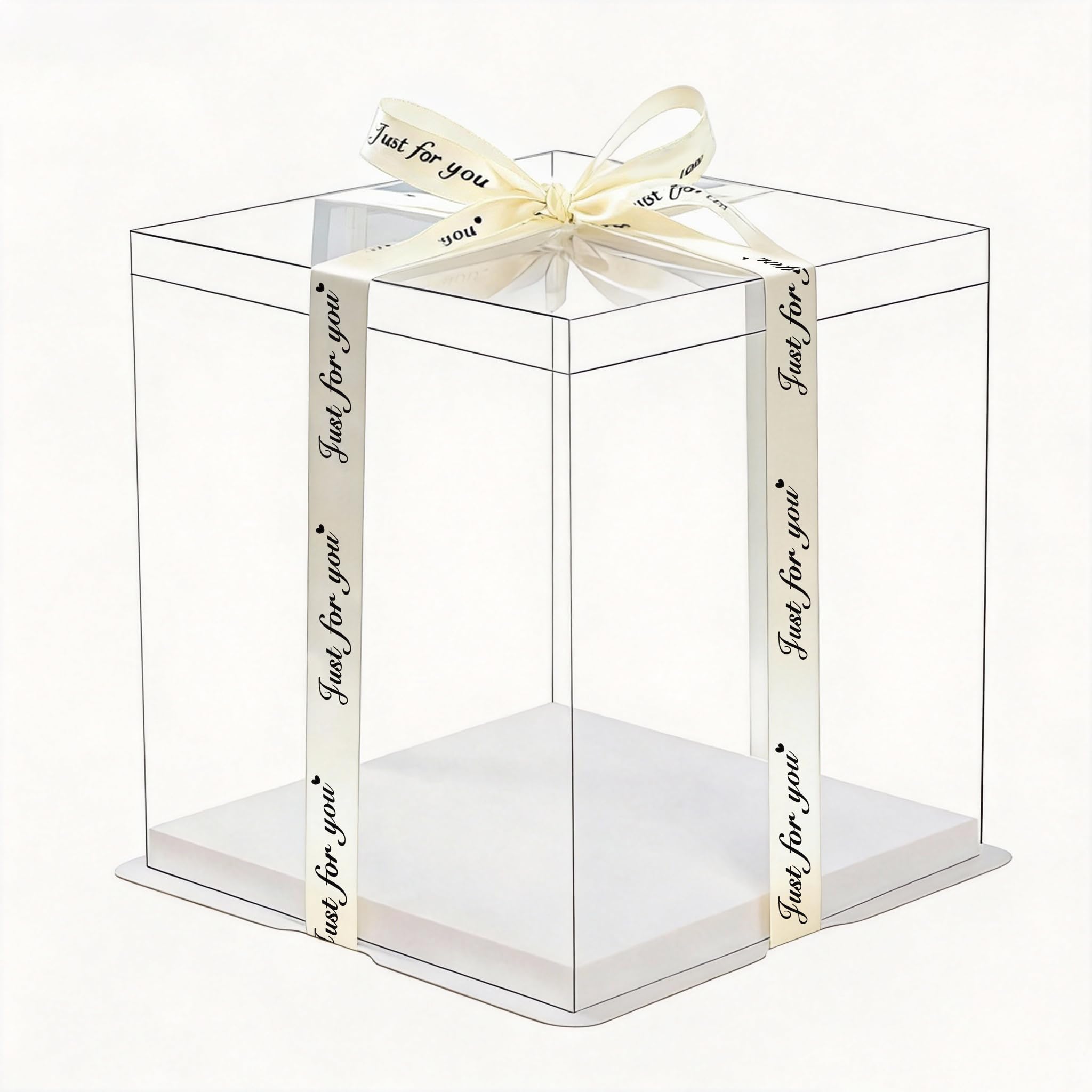Photo 1 of 5-Pack 12-Inch Large Square Cake Box (12'x12'x11' inch) | Elegant Clear Display with Silk Ribbon Grand Gift Presentation for Tiered Cakes, Special Occasions, and Weddings