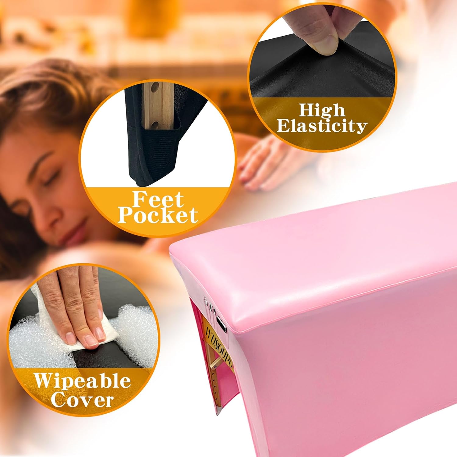 拭けるラッシュベッドカバー 無臭 PU レザーマッサージテーブルカバー 収納ポケット付き 再利用可能なマッサージベッドカバー ピンク