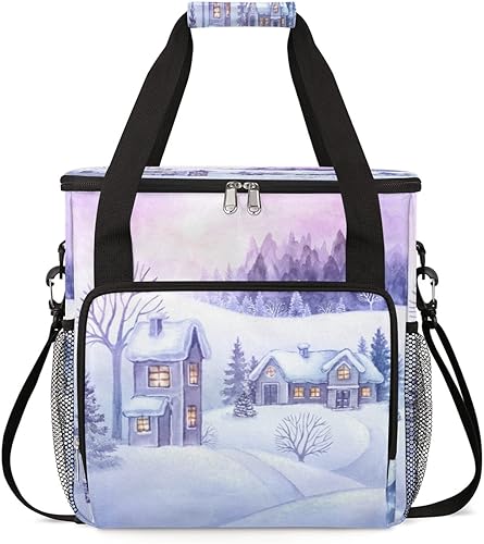 Cute Winter Snow Coffee Maker Carring Bag Travel Storage Tote Bag Compatible with Keurig K-Mini or K-Mini Plus Portable Single Serve Coffee Brewer