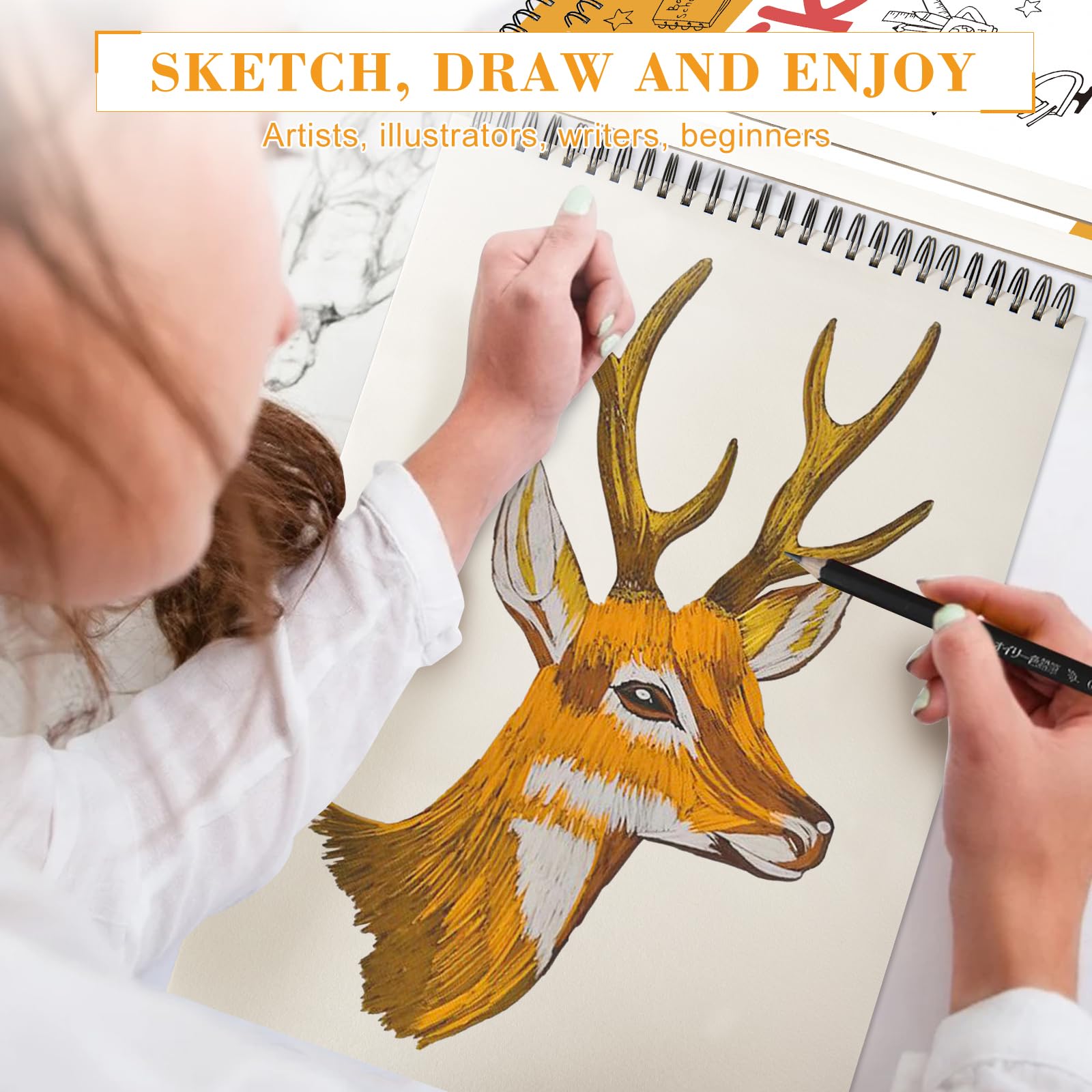 DagouColor Libro de Bocetos Sketch, 2 Pack, 50 Hojas(100 Páginas), A3 Espiral Papel de Dibujo Arte Libre ácido, 140GSM Cuadernos De Dibujo, Para Artistas Principiantes, Adultos, Niños y Niñas | Papel de dibujo artístico sin ácidos, bloc de dibujo en espir