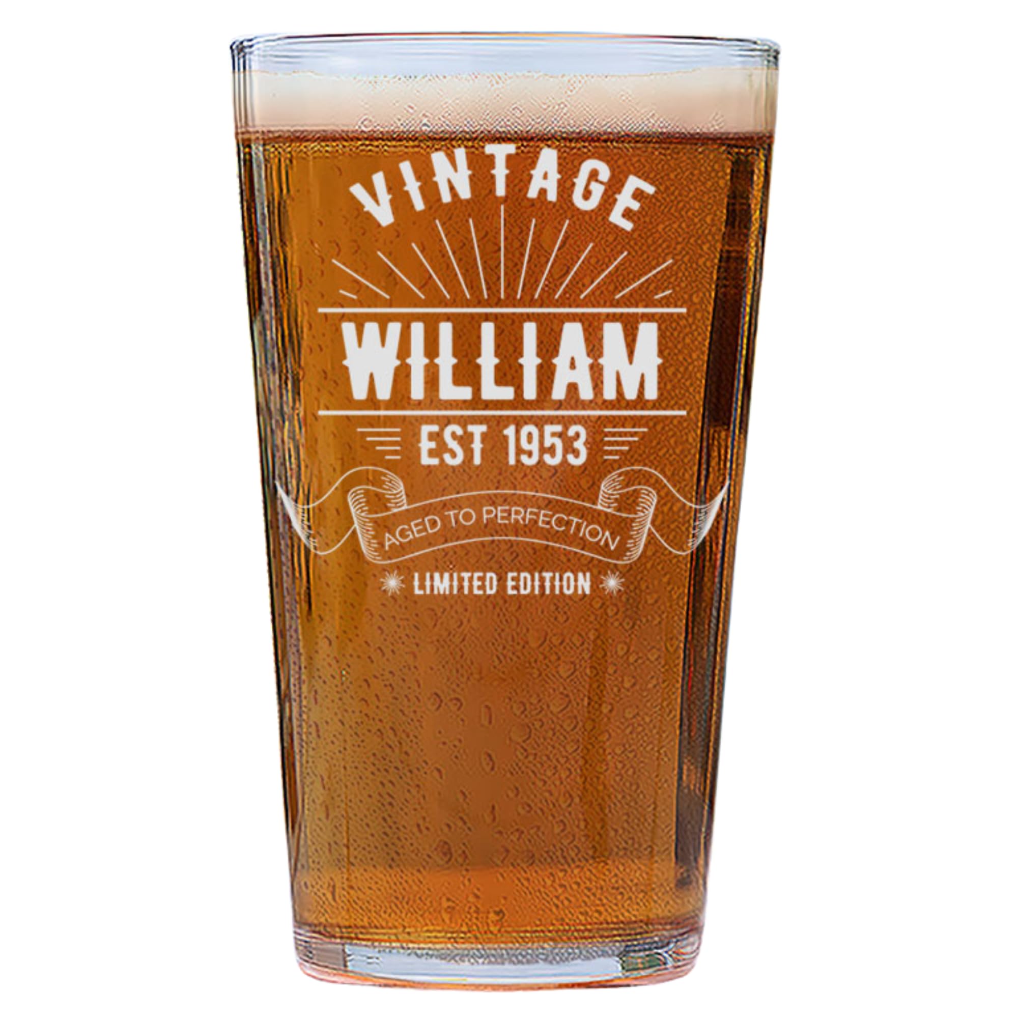 Personalised Vintage Conique Pint Glass with Custom Text, Beer Glass 570ml