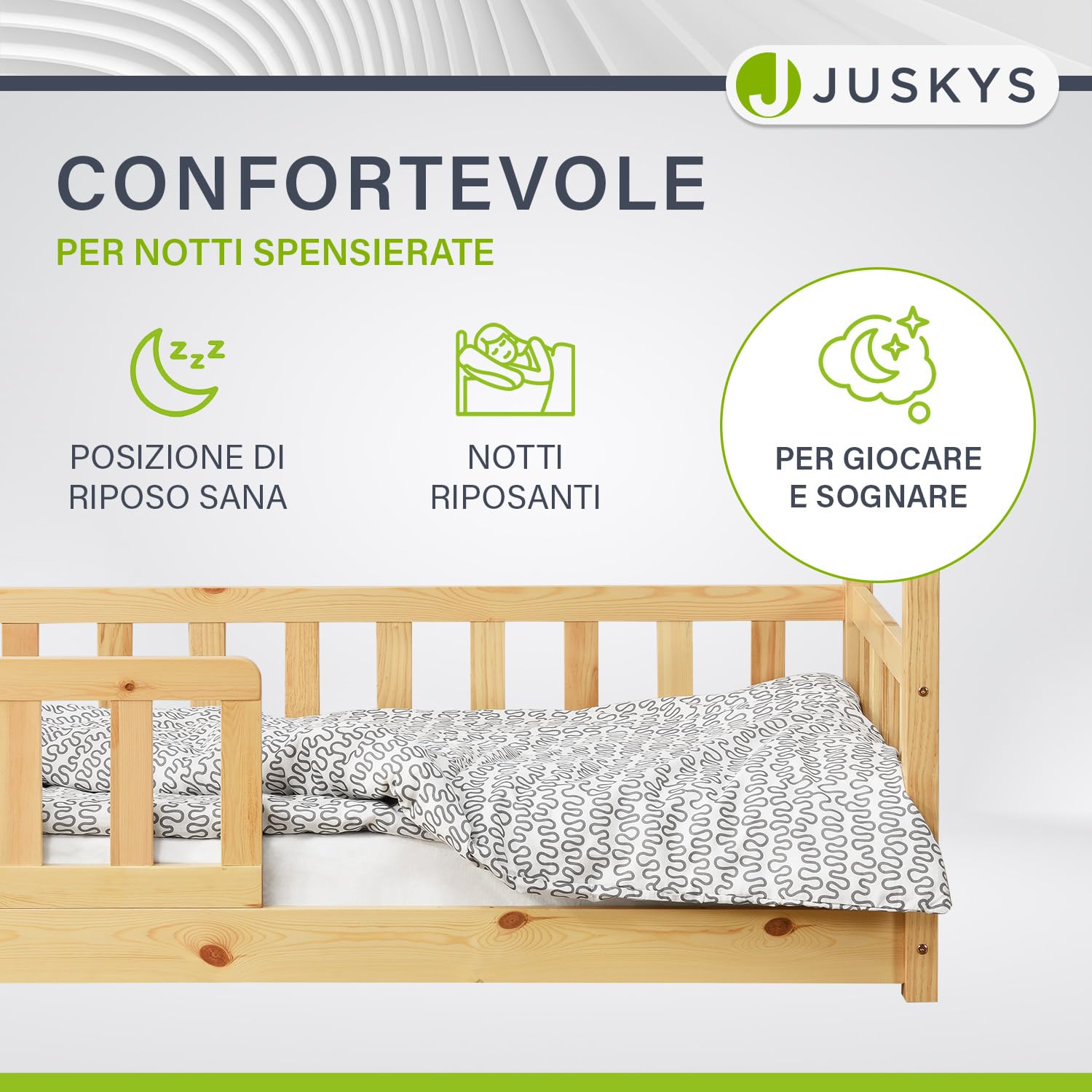 Juskys letto per bambini Marli da 80x160 cm con protezione anticaduta, rete a doghe e tetto - Letto a casetta in legno massiccio per bambini - Colore naturale