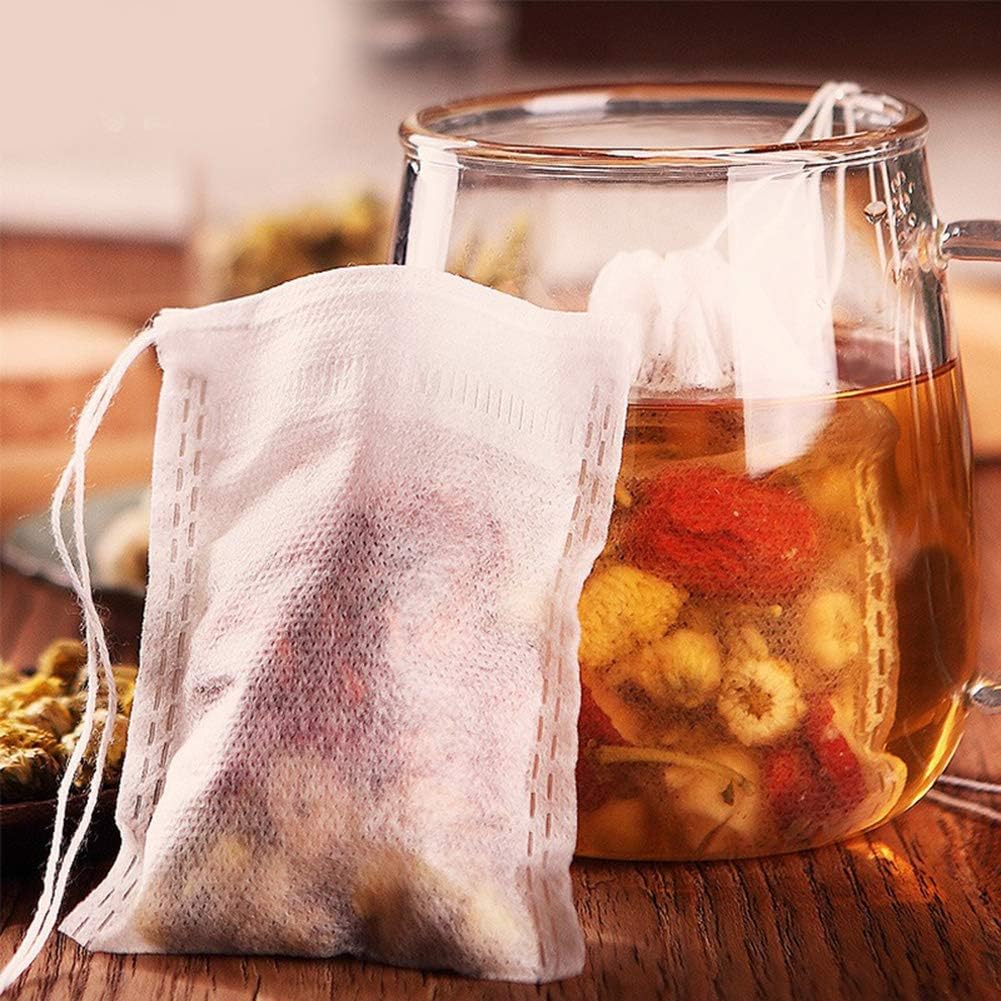 LTKJ 100-pack Cotton Tea Filter Bags Coffee Filter with Drawstring for Spices Bath Soap Herbs Tea Craft Bags 4"x6" (10x15cm)