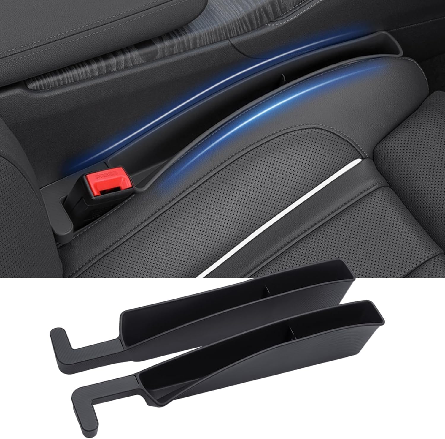 Car Seat Gap Filler, Seat Gap Organizer with Phone Holder, Car Seat Accessories, Car Organizer Fit Car SUV Truck, 2PCS Seat Gap Filler and 1 Pack Sunglass Holder Black