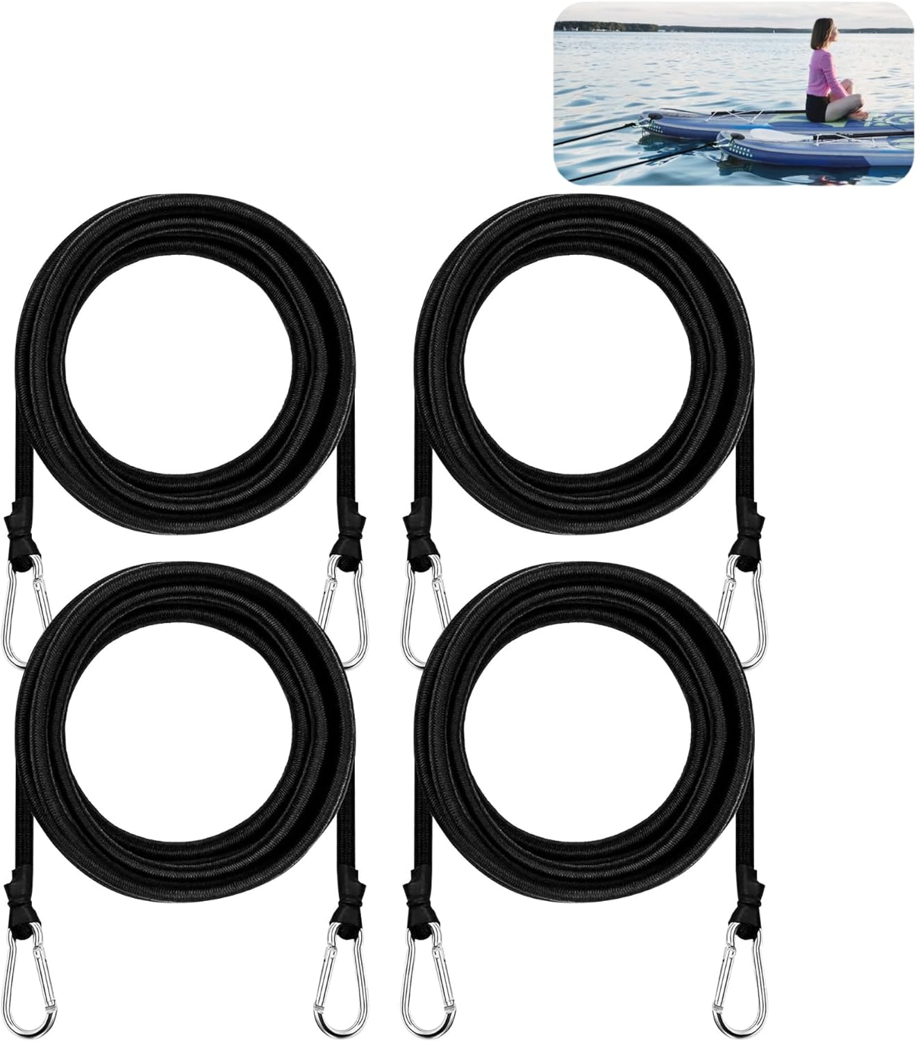 4 pcs 118 Inch Foam Water Pad Mat Bungee Cord,Lily Pad Bungee Cord with 2 Carabiners, Foam Lake Mat Cord,Floating Mat Tether Kit for Secure Mooring