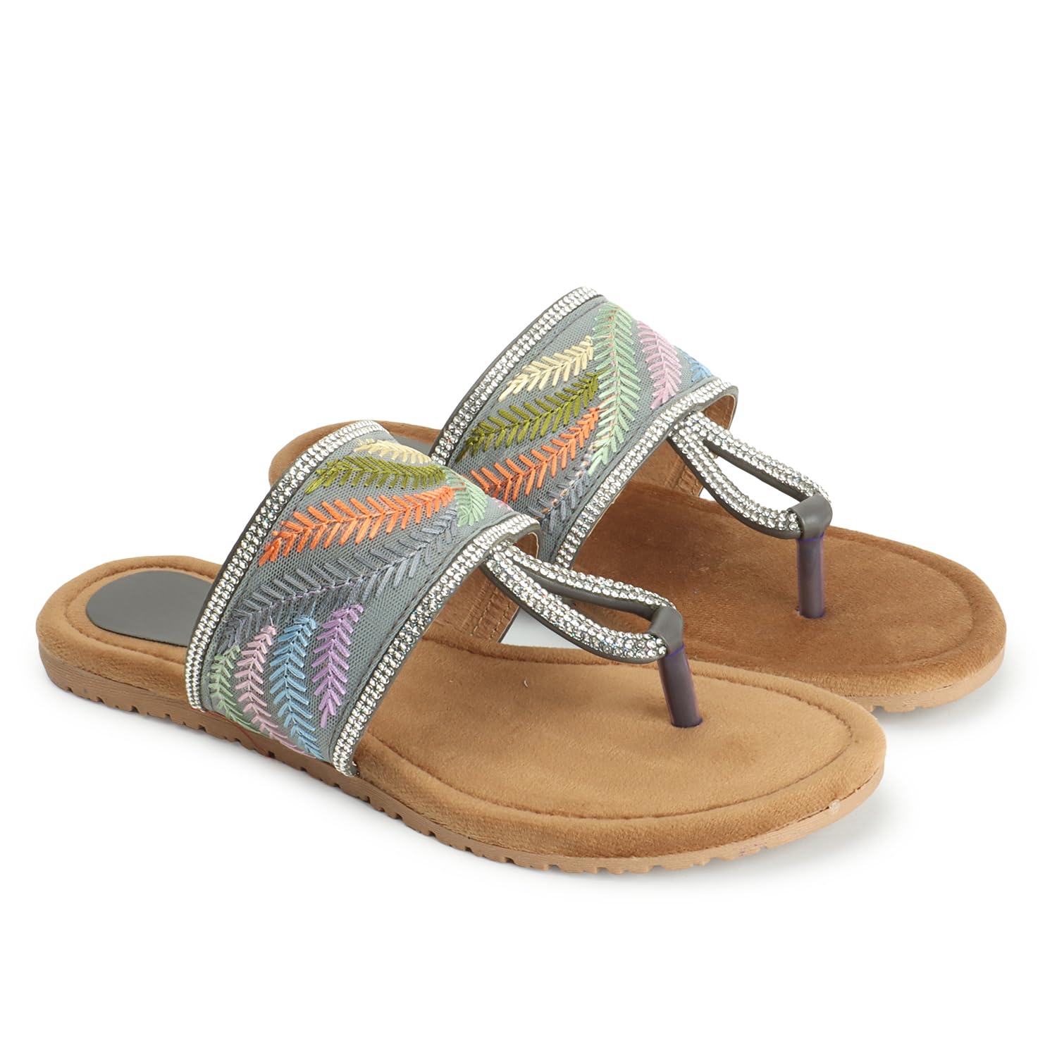Naitik Womens Casual Slip-On Embroidered Flats Chappal Fancy Sandals for Girls Ladies (Grey) (B0CQXMK425) Amazon Price History, Amazon Price Tracker