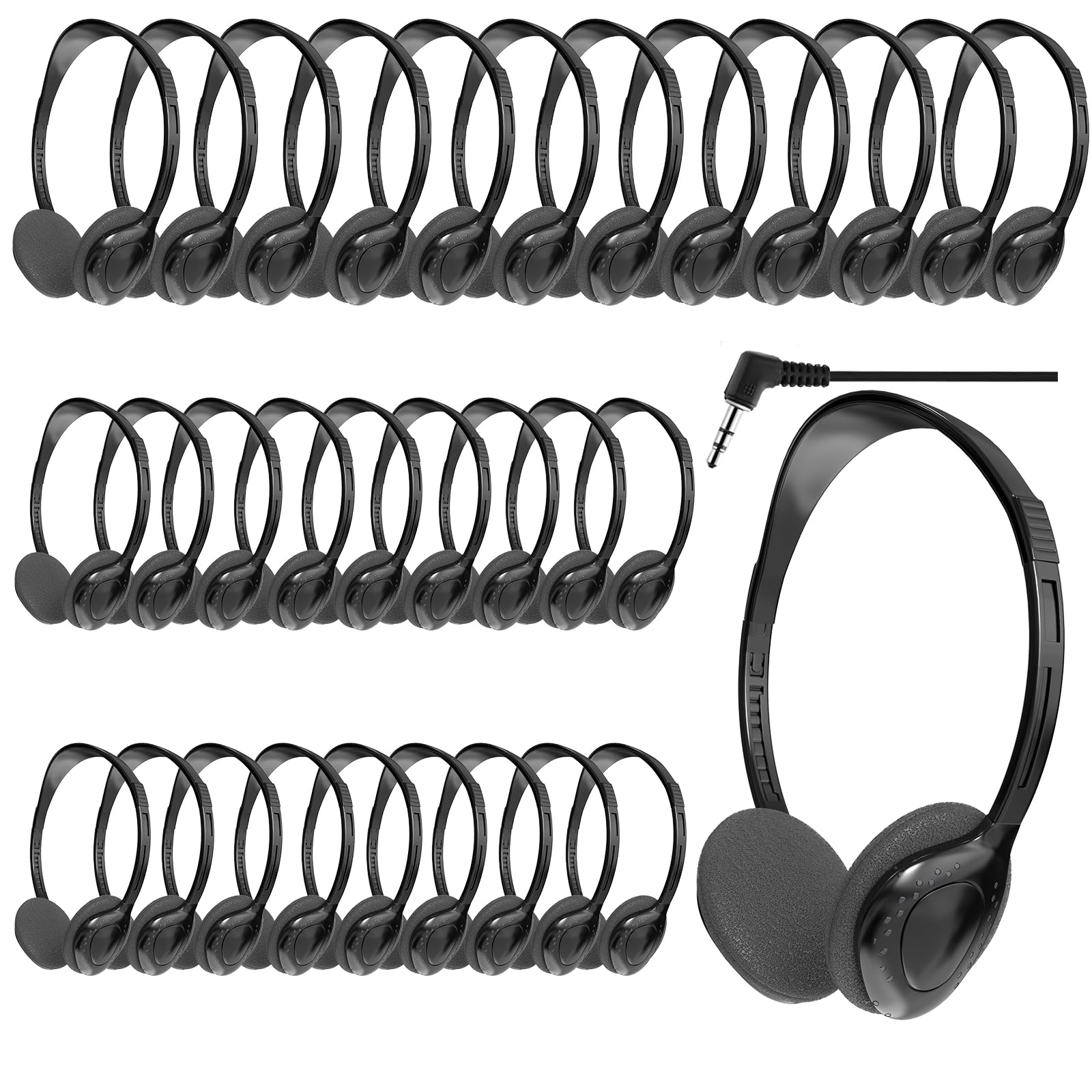 ZHENWAY 30 Pack Class Set Headphones for Kids Students School Classroom Bulk Earphones Adjustable with 3.5 mm Jack for Library Children Adults(004
