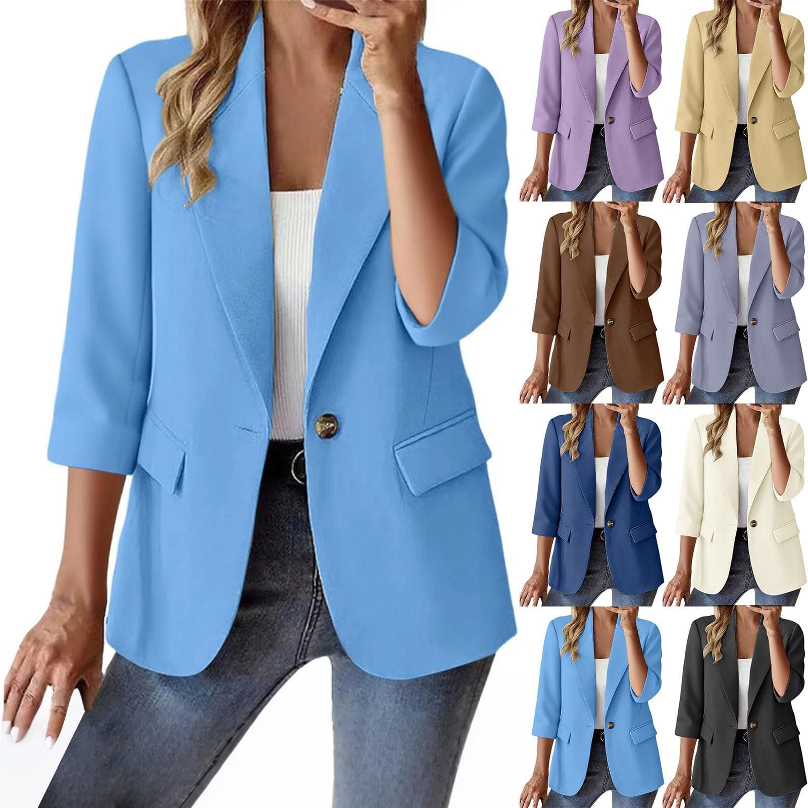 Blazer pour femme - Élégante veste de transition avec stretch - Pour le travail et le bureau - Blazer long ouvert sur le devant - Tenue d'affaires - Couleur unie - Blazer décontracté pour femme