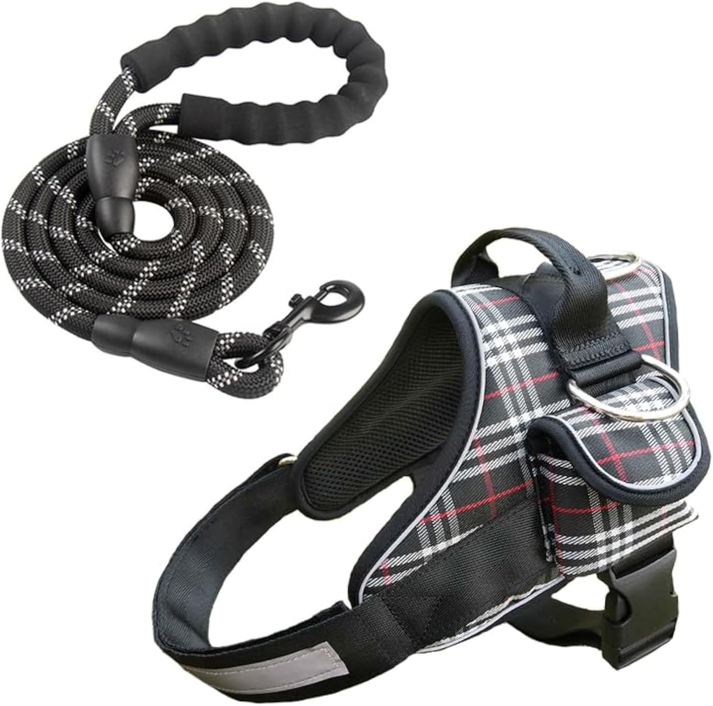 No Pull Dog Harness, pet, Adjustable and Black Leash Set | Soft Handle and Reflective Stripe | Small-Medium-Large and XLarge Dogs | Harness with Pocket, Easy Walk, NO Escape. (Black, L)