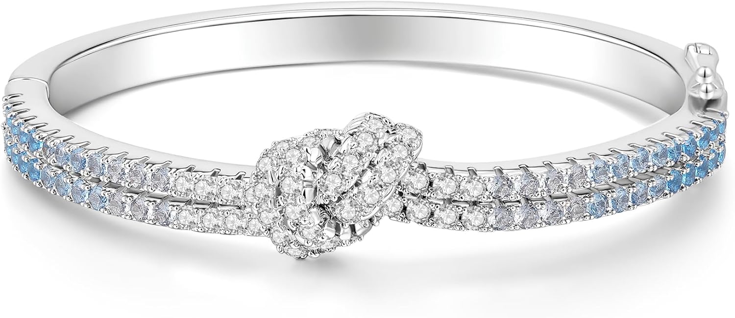 Eternal Tennis Knot Bracelet for Women, White Gold Bangle Cuff with Gradient Cubic Zirconia, Elegant Gift Jewelry