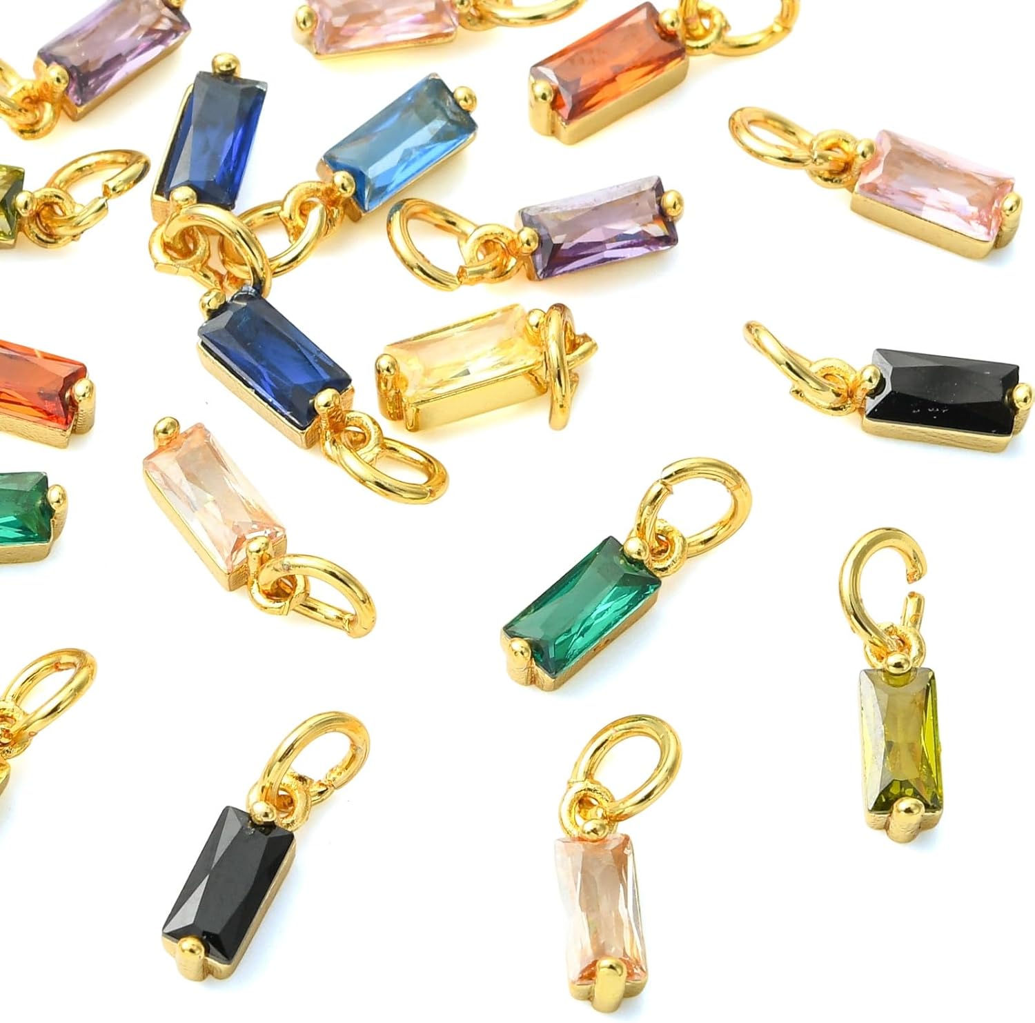 KitBeads 20Pcs Brass Rectangle Cubic Zirconia Charms Micro Pave Clear January Birthstone Charms Gold Plated CZ Charms for Jewelry Making Earring Bracelets Crafts - Image 3