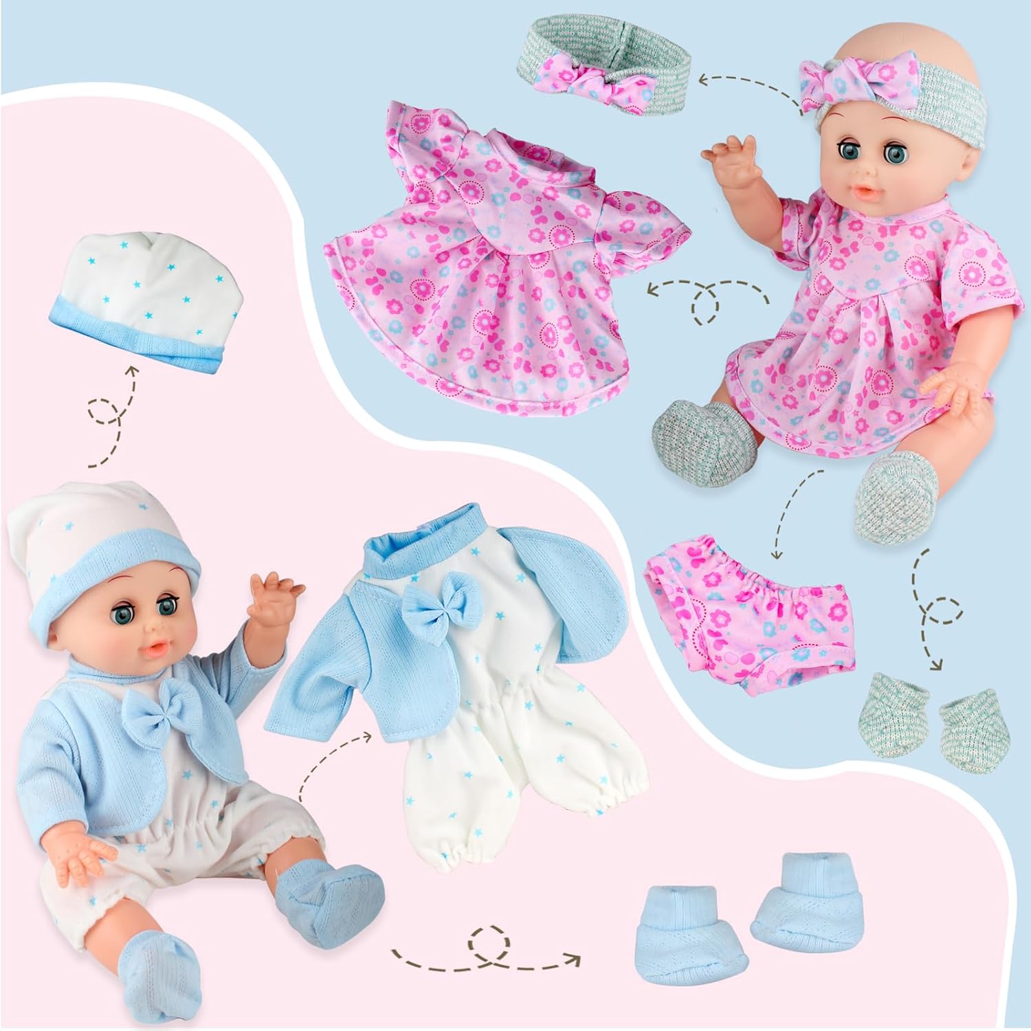AIive Baby Doll Clothes Accessories-10 Sets for 11-12-13 Inch Doll, Clothes Dress Newborn Reborn Baby Doll Costumes Outfits, Children Toy Birthday for Kids (for 11-13'' Doll)