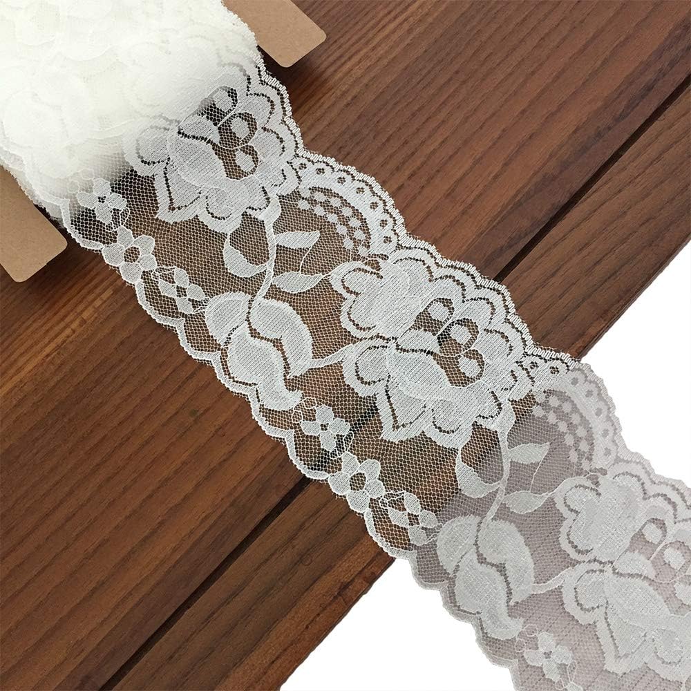 Lace Realm 3.15 inches Wide Stretchy lace Ribbon Elastic Trim Fabric with Floral Pattern for Bridal Wedding Decorations, Sewing DIY Making and DIY Crafts-5 Yards (Purple 5yd)