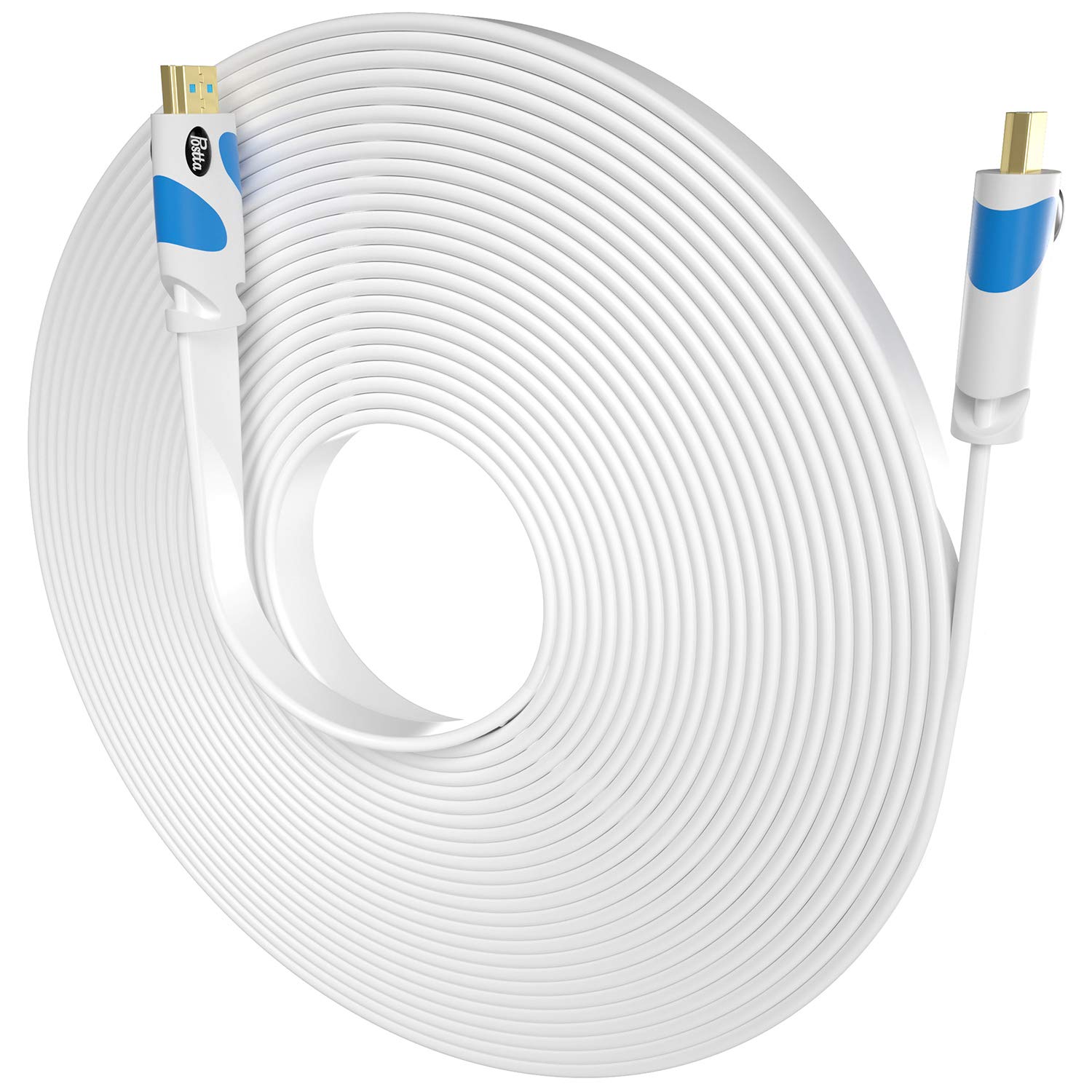 Postta Flat HDMI Cable 40 Feet 4K HDMI2.0 Cable Support 4K(2160P),3D,1080P,Ethernet,Audio Return(White-Pale Blue)