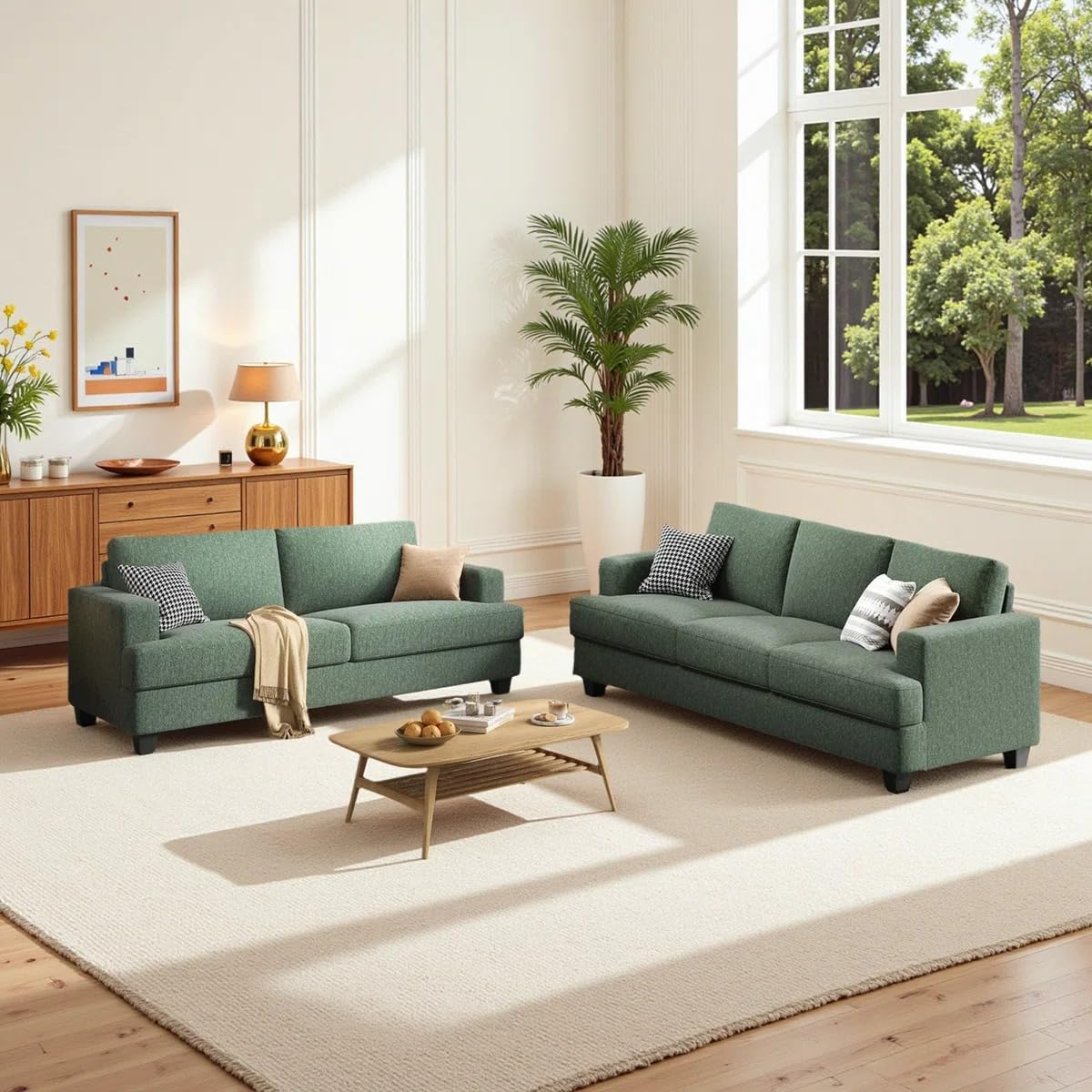 Perfect Living 6 Seater Sofa Set, Premium Fabric, Solid Wood Frame, 700 LBS Capacity, Modern Luxury Design for Home and Office,Home Office,1 Year Warranty. (Green)-image-38