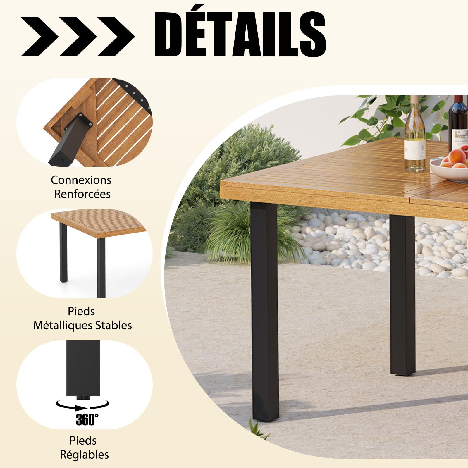 GOPLUS Table de Salle à Manger en Bois d'Acacia FSC 200 x 100 x 75 cm pour 8 Personnes avec Trou pour Parasol
