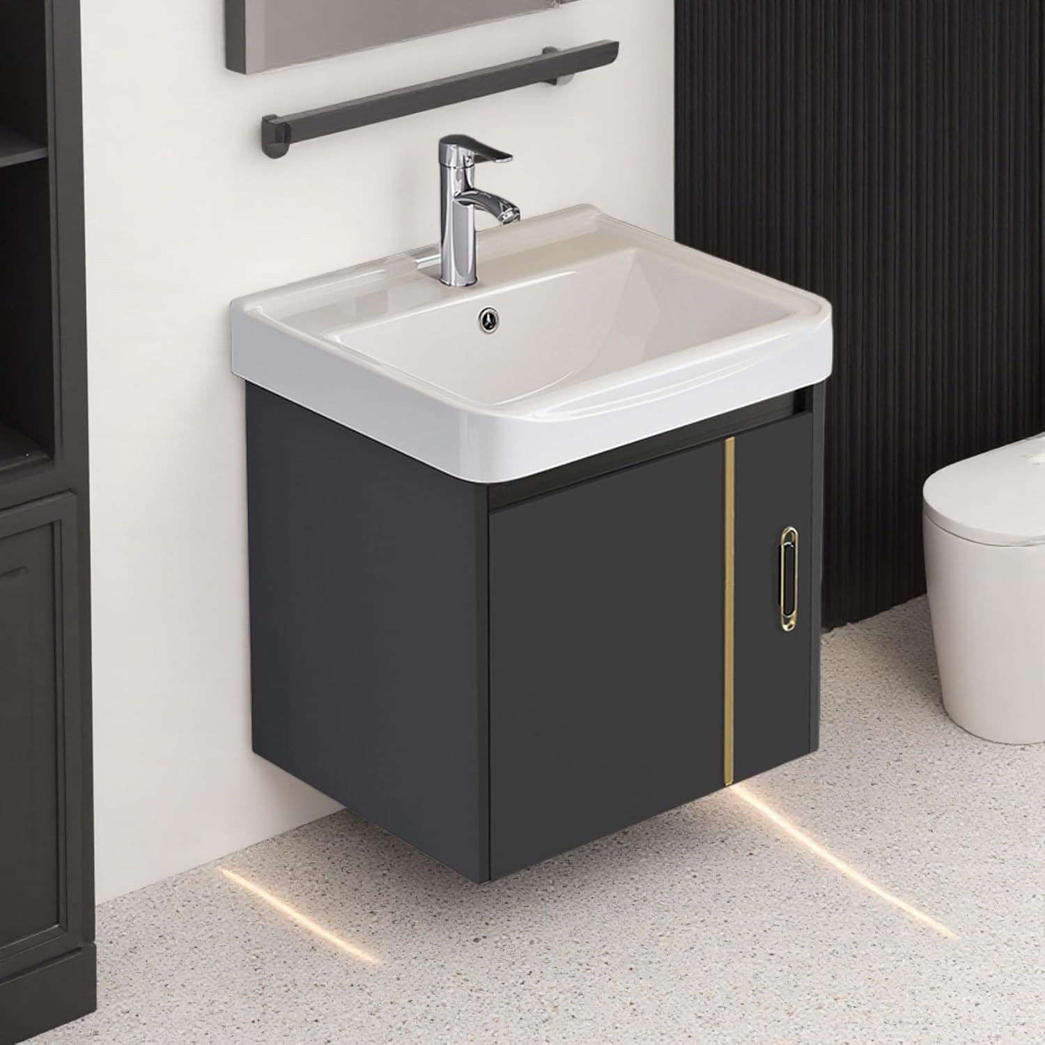 17-inch Gray-Gold Wall-Mounted Floating Mini Bathroom Vanity Set with Sink, Modern Bathroom Sink Vanity