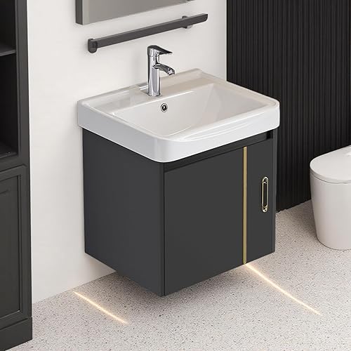17-inch Gray-Gold Wall-Mounted Floating Mini Bathroom Vanity Set with Sink,