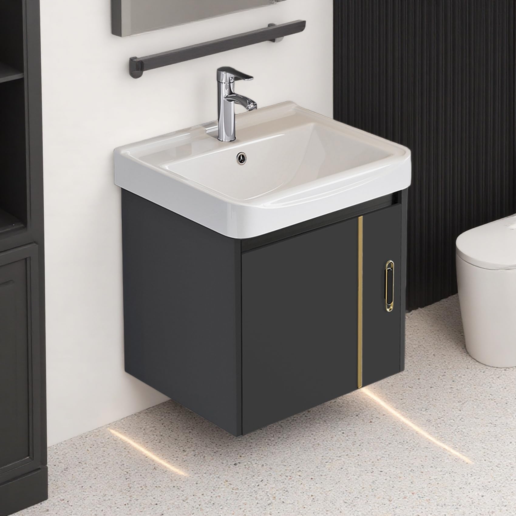 Photo 1 of 17-inch Gray-Gold Wall-Mounted Floating Mini Bathroom Vanity Set with Sink, Modern Bathroom Sink Vanity