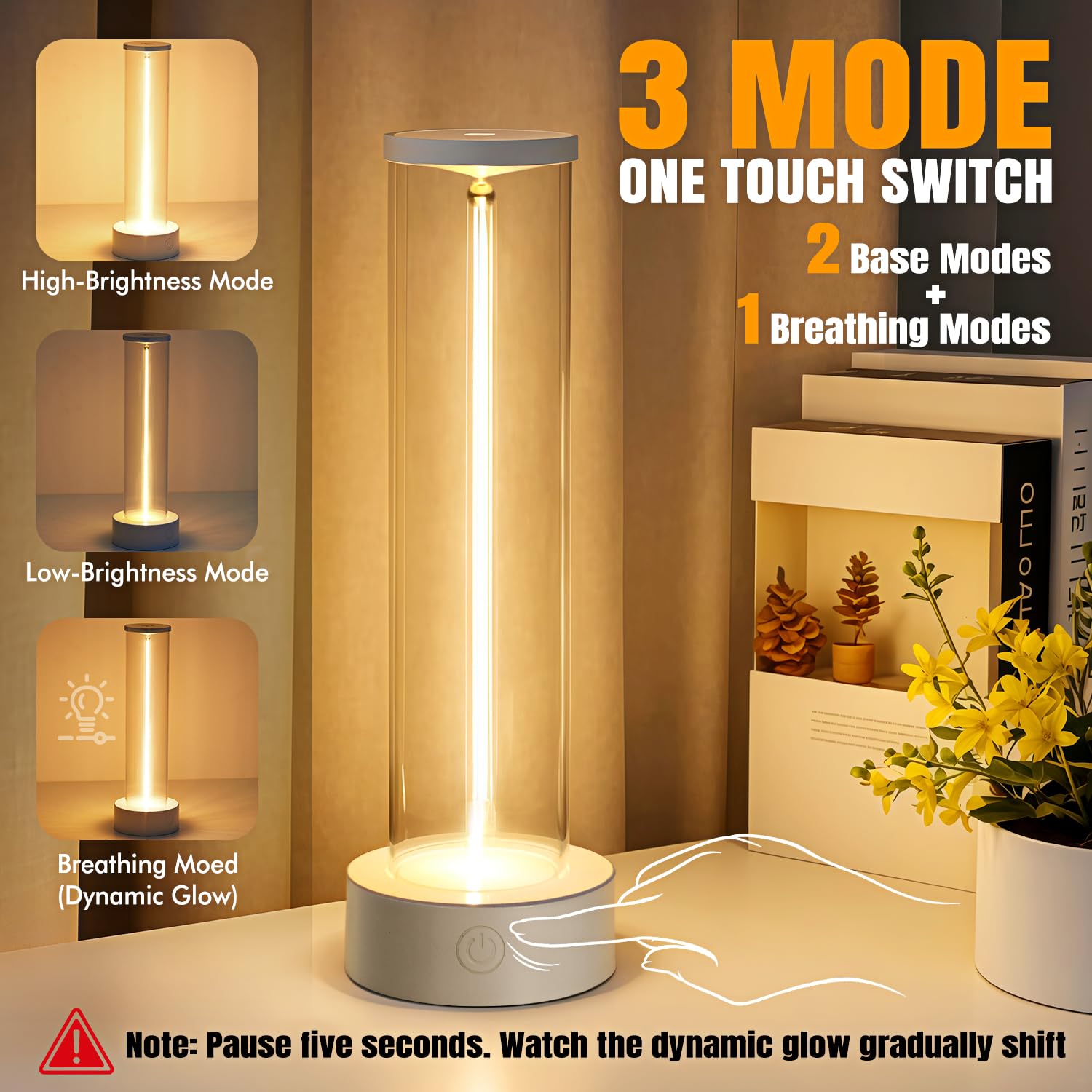 Luz ambiental inalámbrica portátil de color cálido para sala de estar/dormitorio/mesita de cama/estudio/cocina/cena/bar/campamento al aire libre, se puede utilizar en muchas escenas, 3 modos 3
