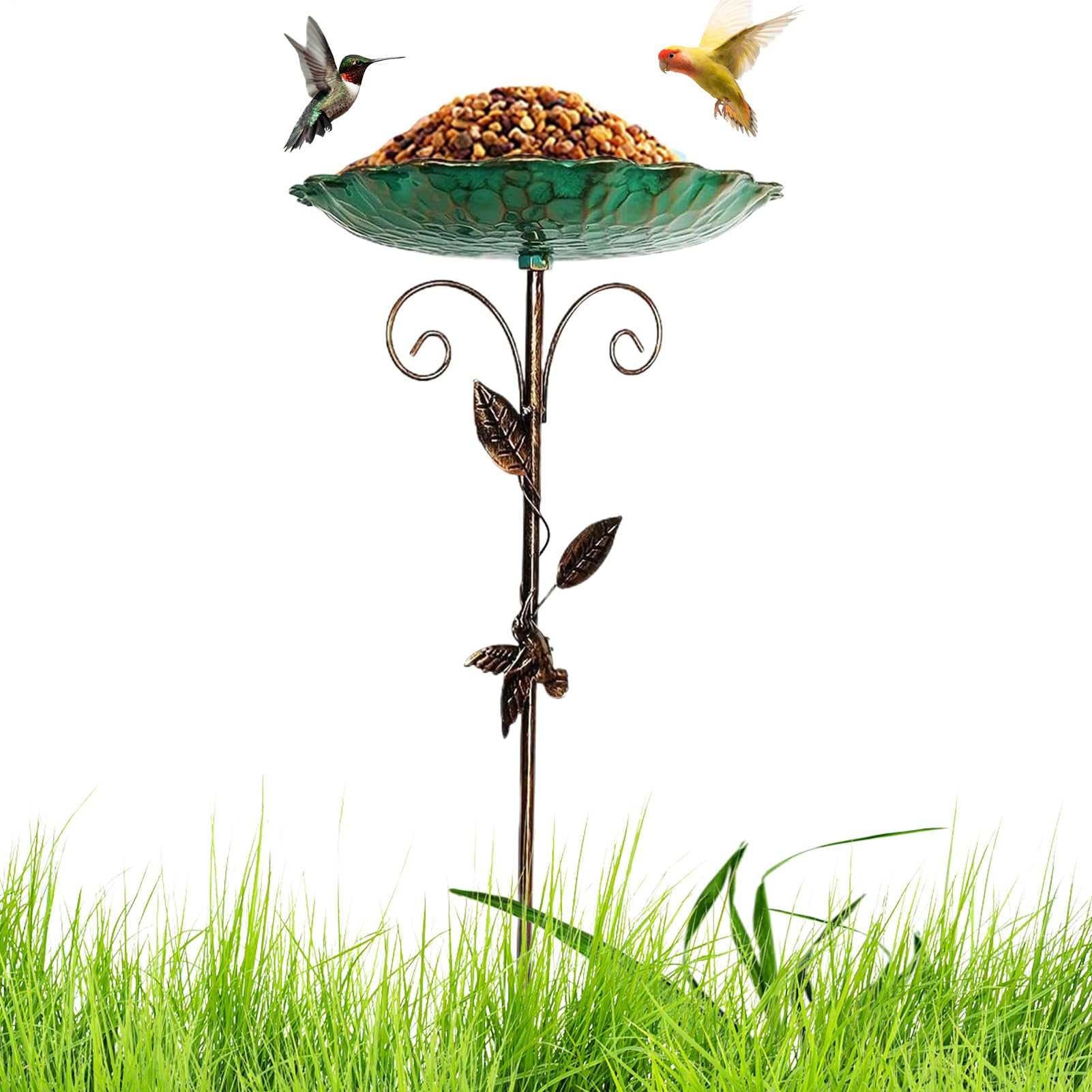 Bain d'oiseaux extérieur avec distributeur nourriture pour balcon et terrasse