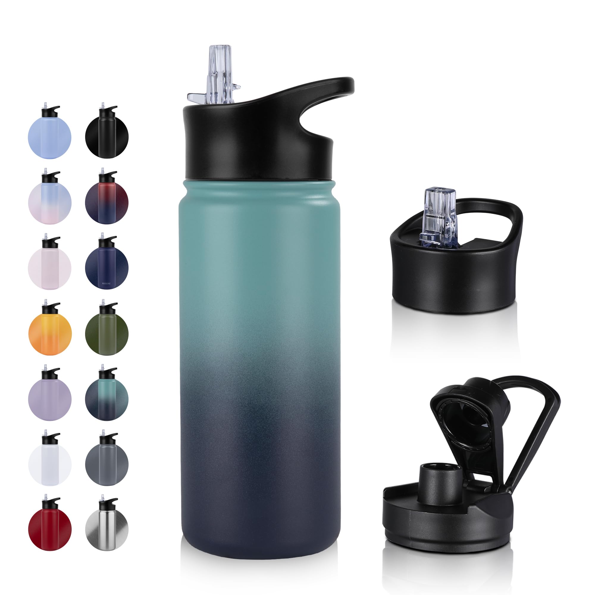 UMBFUN Insulated Water Bottle, 500ml 2 Lids (Straw Lid and Spout Lid)