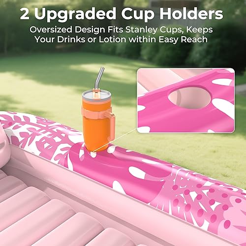 Miniatura 5 de Flotador inflable de bronceado para piscina con lona de protección, flotadores de piscina de 85 x 57 pulgadas para adultos con almohada, flotador de