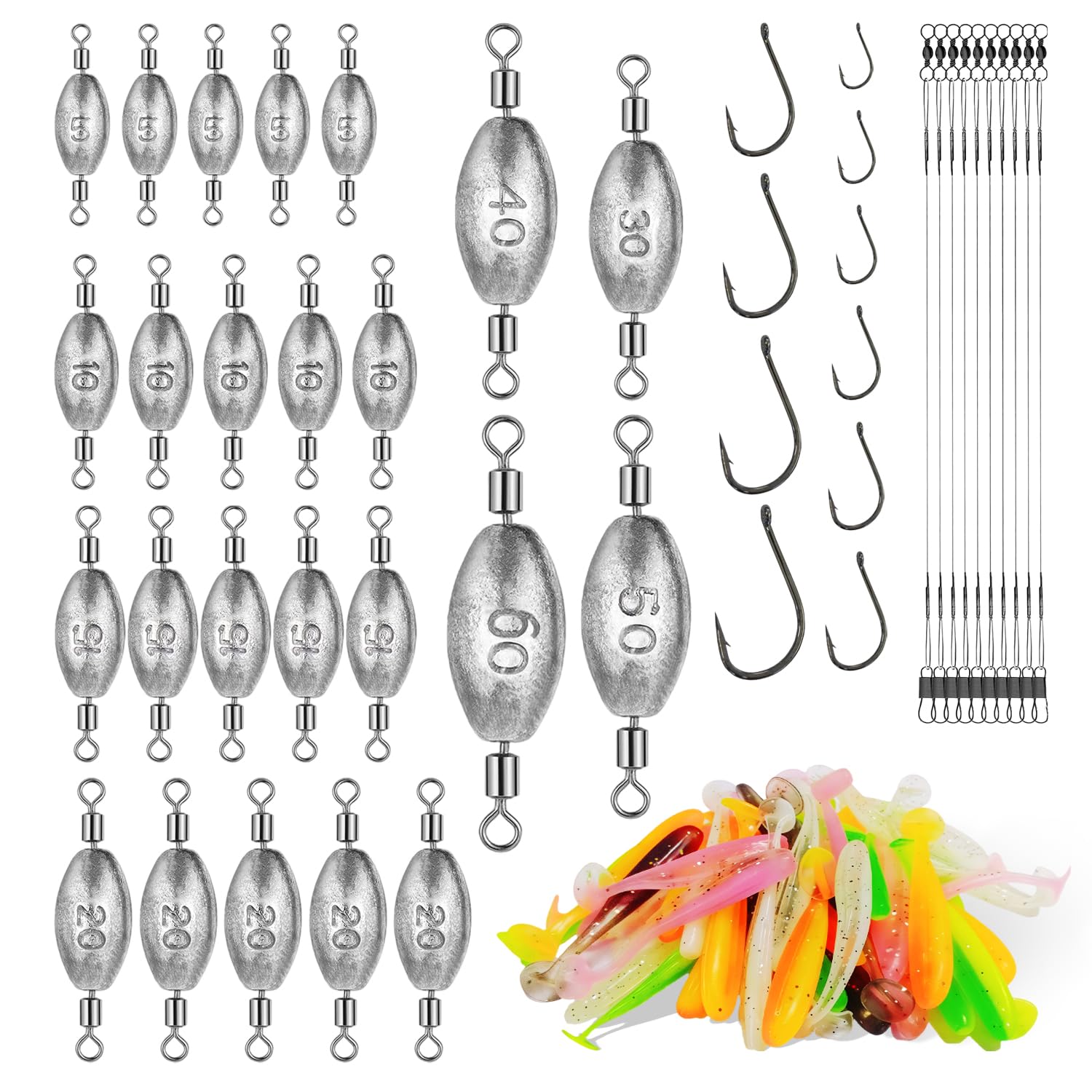 134 Piezas Kit de Plomos Pesca Plomos de Pesca Surfcasting con Giratorio Plomo Pescas Kit De Plomo de Pescas 5/10/15/20/30/40/50/60g
