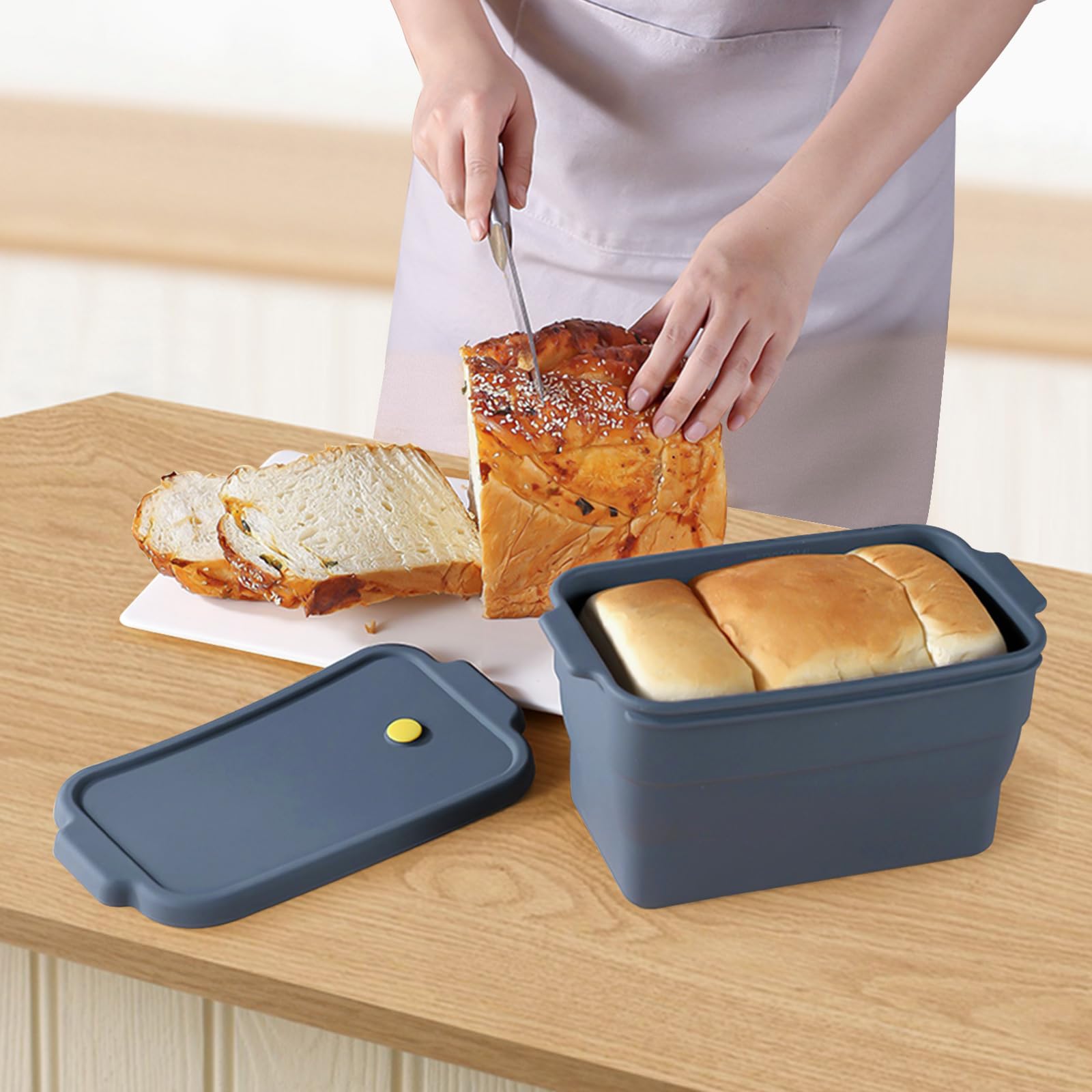 Molde plegable de silicona para pan con tapa, molde antiadherente para horno, pan casero, pastel de carne, fácil liberación, 2000 ml