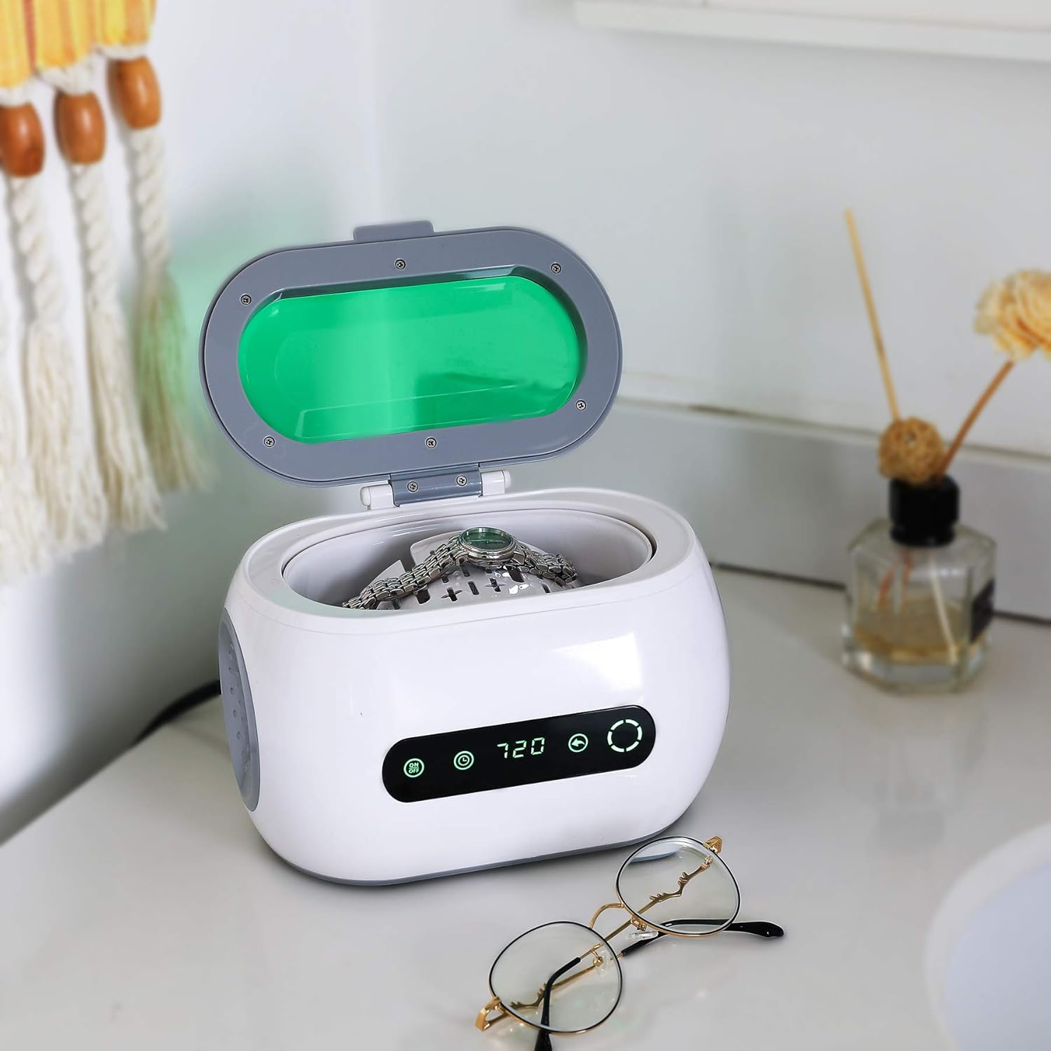 CO-Z Ultrasonic Jewelry Cleaner, 600 mL Touch Screen Electric Mini Ultrasound Cleaner Machine for Cleaning Teeth Diamond Gold Silver Ring Watch Glasses Small Parts with Upgraded Digital Timer : Industrial & Scientific