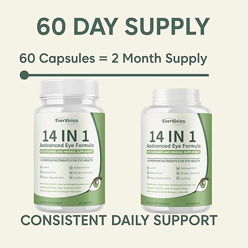 Miniatura 8 de Evervision Fórmula avanzada 14 en 1 para los ojos  Suplemento de vitaminas y minerales para los ojos con luteína, zeaxantina, astaxantina, extracto
