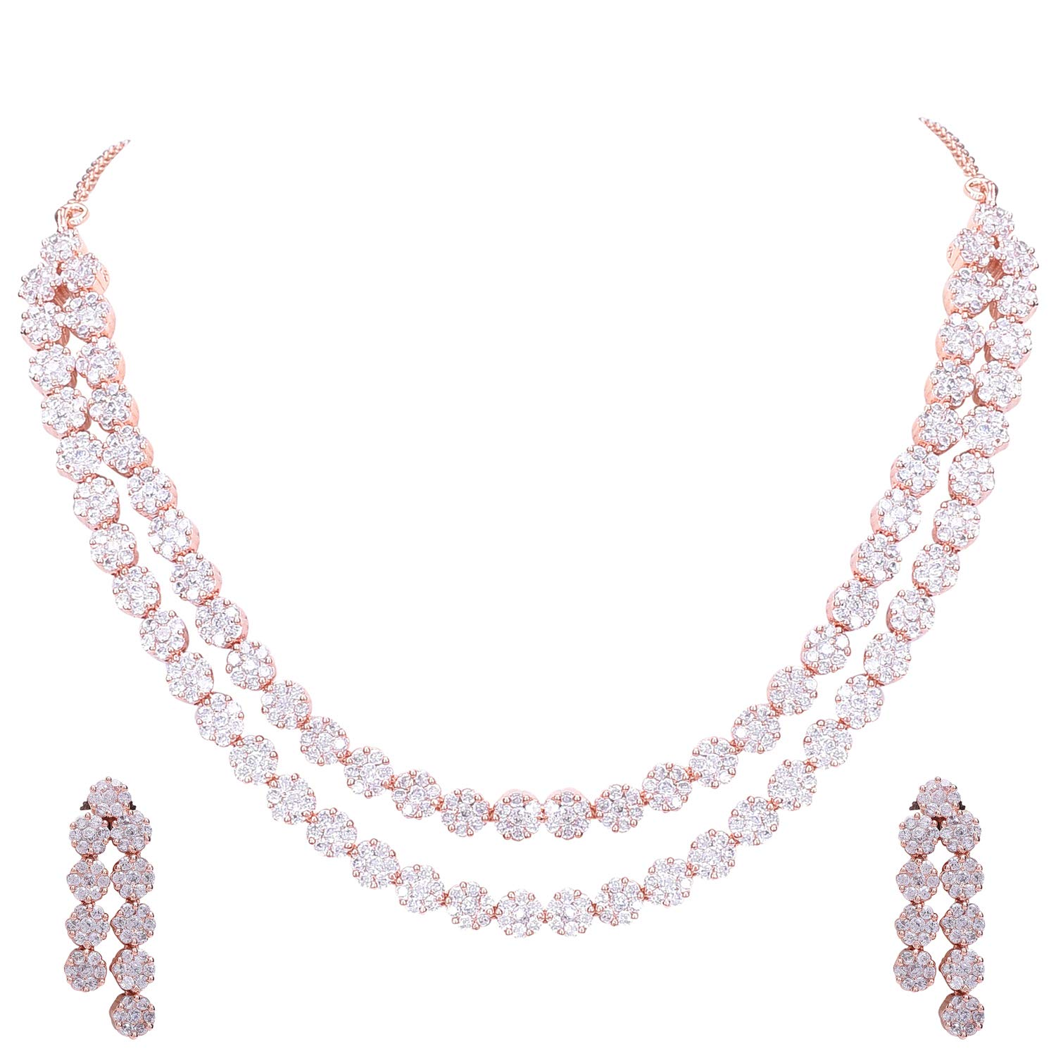Ratnavali Jewels American Diamond CZ Rose Gold Plated Designer Jewellery Set/Necklace Set with Chain & Earring for Girls/Women (RVA102RG) (B07V4LVKJD) Amazon Price History, Amazon Price Tracker
