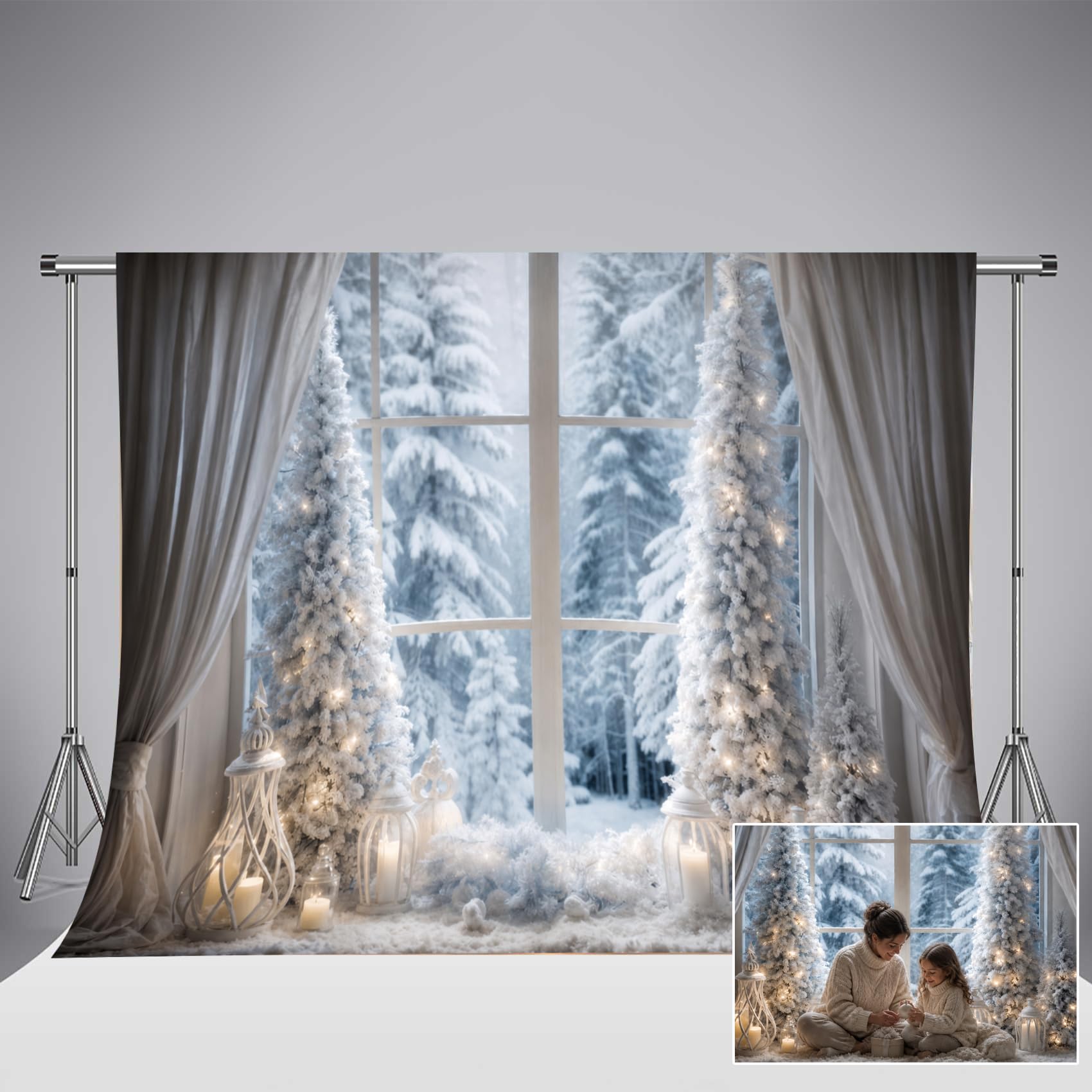 Kate Telón de fondo de fotografía de Navidad de 3 x 2 m, telón de fondo de cabina de fotos de árbol de Navidad al aire libre, paisaje de nieve, telón de fondo de fotos de invierno de Navidad, retrato
