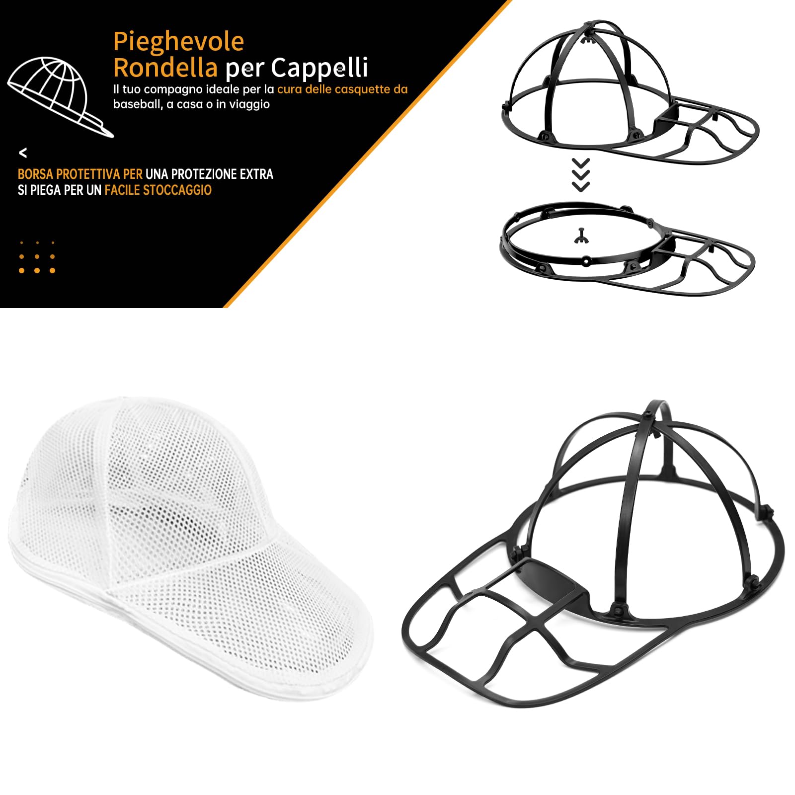Lavaggio Cappello da Baseball, Rondella per Cappelli – Pulitore per Cappelli da Baseball per Lavatrice e Lavastoviglie – Supporto per Cappelli, Forma e Protettore con Rack per Lavaggio