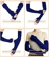 Vista 30 de Guantes cálidos de cachemira de brazo largo para mujer, guantes de invierno acogedores sin dedos, calentadores de brazos suaves, gran regalo de Negro