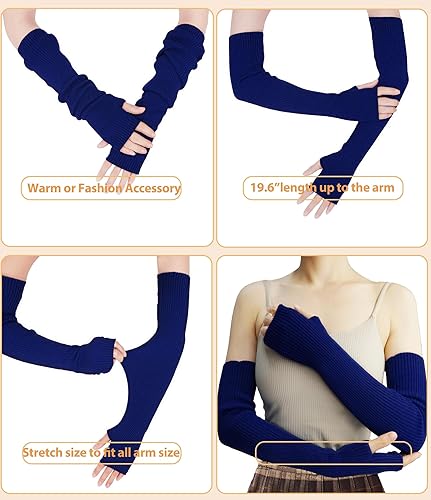 Miniatura 30 de Guantes cálidos de cachemira de brazo largo para mujer, guantes de invierno acogedores sin dedos, calentadores de brazos suaves, gran regalo de Negro