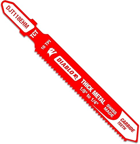 Diablo by Freud Diablo DJT118EHM 3-14 pulg. 18 TPI carburo T-Shank Jig Saw Blade para metal grueso