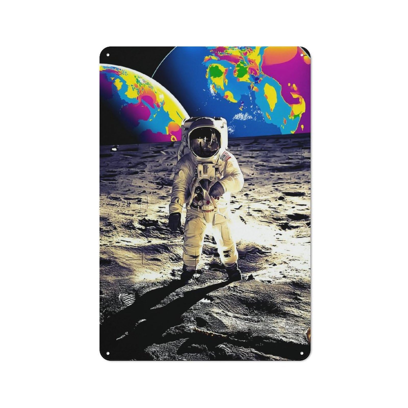 Junmoney Astronaut On The Moon With Earth In Backgroun Retro D Metal Sign 30X20cm, Classic Pub Decor For Cafe, Pub, Workshop Or Home Bar, For Casual British Interiors