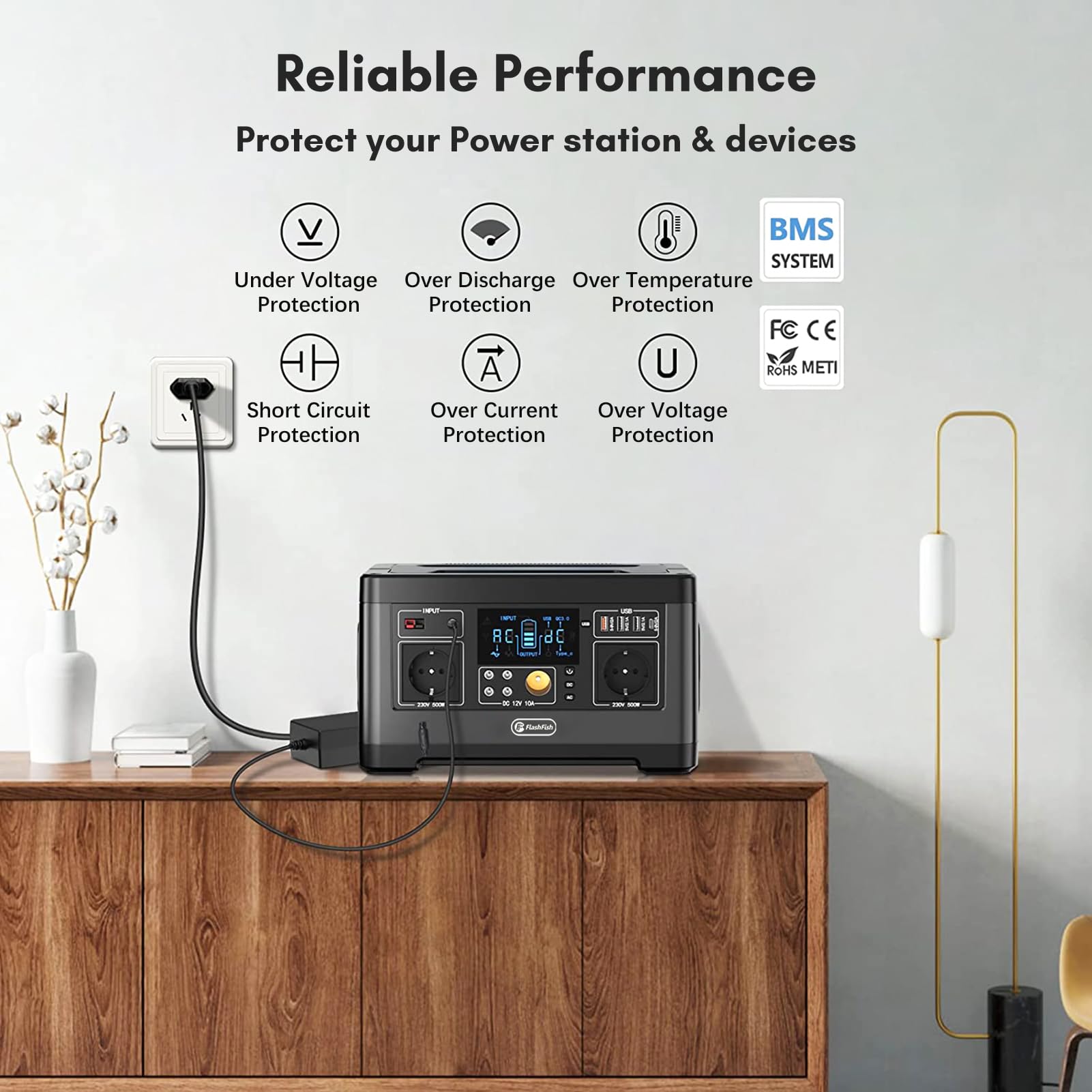 Irishom Générateur solaire portable 140400 mAh/520 Wh 500 W CPAP avec 2 prises de courant alternatif 230 V / 4 ports CC / 1 port de charge rapide / 2 ports USB