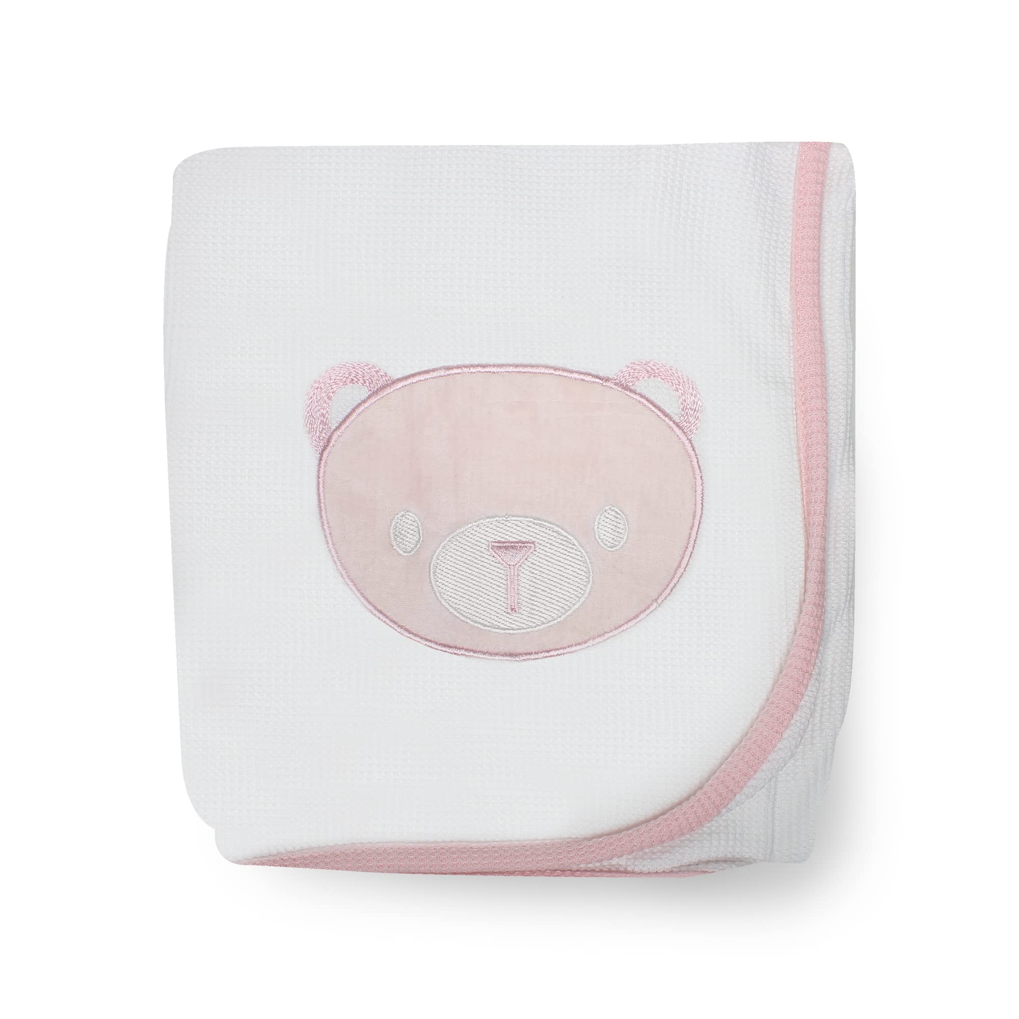 Socksmad Pink Bear Pack Baby Blankets 100% Soft Cotton With Embroidery Cot Crib Moses Basket Pram Cellular Blanket (Pink Bear) Size 2