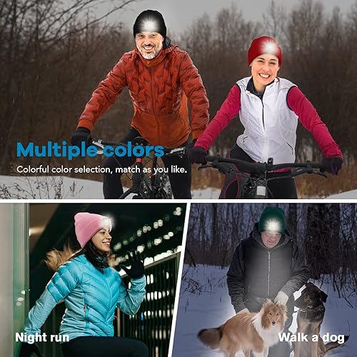 Miniatura 4 de PINNKL Gorro con luz para hombre, recargable por USB, manos libres, LED, faro de invierno, luz negra