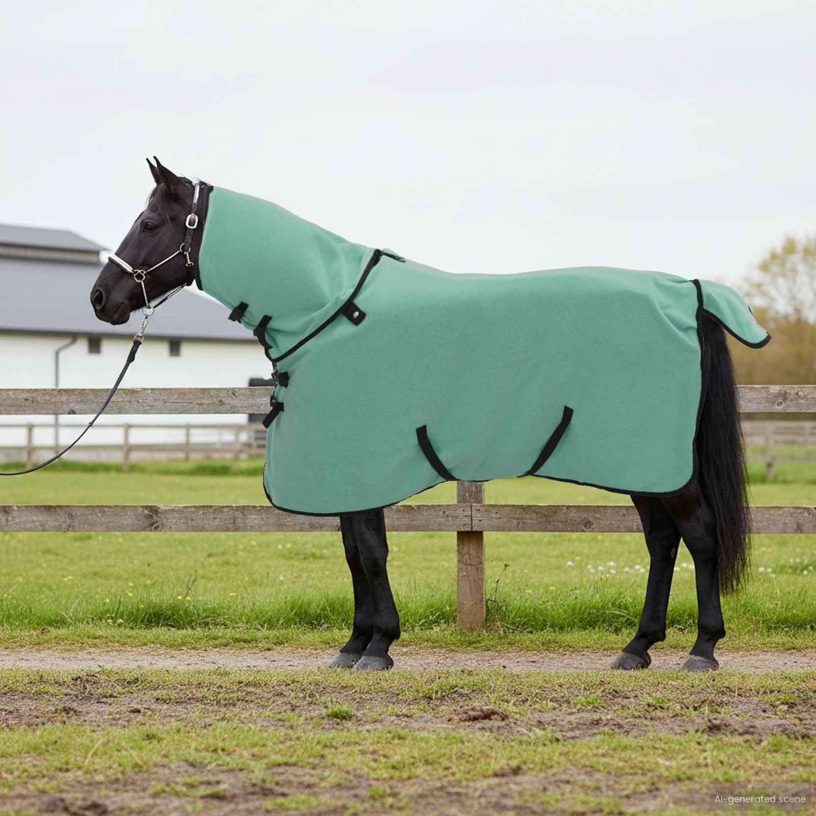 Manta para caballo verde especial, 75 cm, poliéster, transpirable, resistente al viento, impermeable, forrada con faja y correa cruzada, para invierno, protección