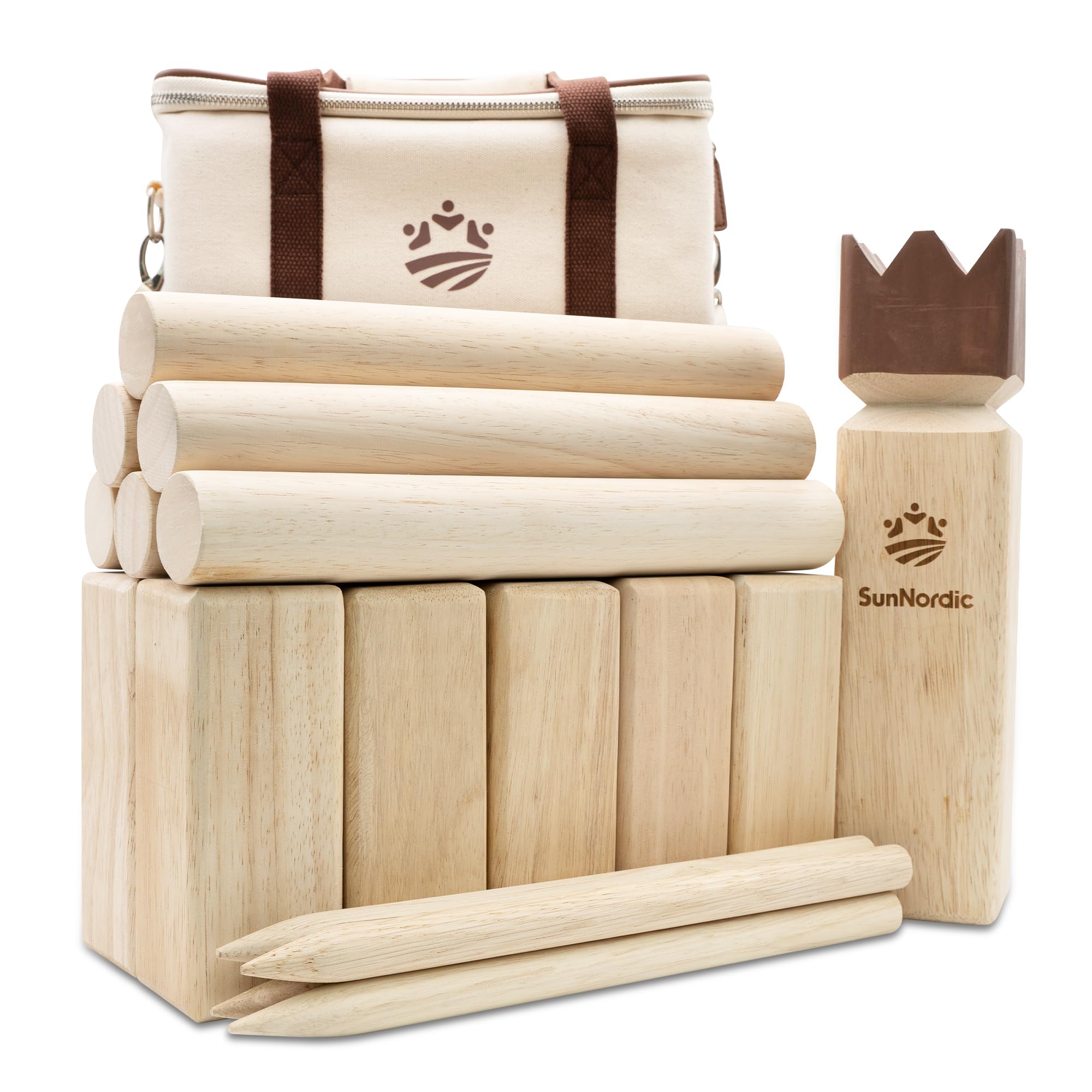 SunNordic Kubb Juego de Lanzamiento Vikingo, Juego de ajedrez Sueco Hecho de Madera de Caucho de, Incluye Bolsa de Lona e Instrucciones de Juego, Juego Robusto de Kubb Yard para niños y