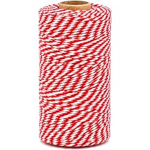 Red and White Bakers Twine 656 Feet Cotton Baker's String for Gift Wrapping, Christmas Crafts, DIY Decoration, Butchers, Baking 1.3mm 6-Ply Tightly Twisted Spool Roll