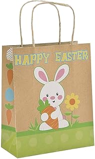 Fun Express Brown Paper Happy Easter Bunny Gift Bags (Pack of 12) Easter Party Supplies