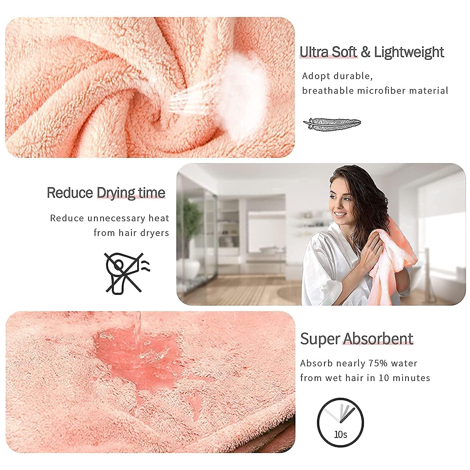 Vyoma Hair Towel Wrap Absorbent Towel Hair-Drying Quick Dry Shower Caps Bathrobe Magic Hair Warp Towel Super Quick-Drying Microfiber Bath Towel Hair Dry Cap Salon Towel (Multicolour, Pack of 2) 4