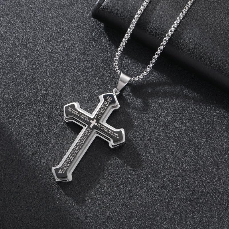 Cross Necklace for Men,Men's Titanium Steel Cross Pendant Necklace, Stainless Steel Chain for Men,Gothic Style Religious Jewelry 60 cm/23.6 inches - Image 4