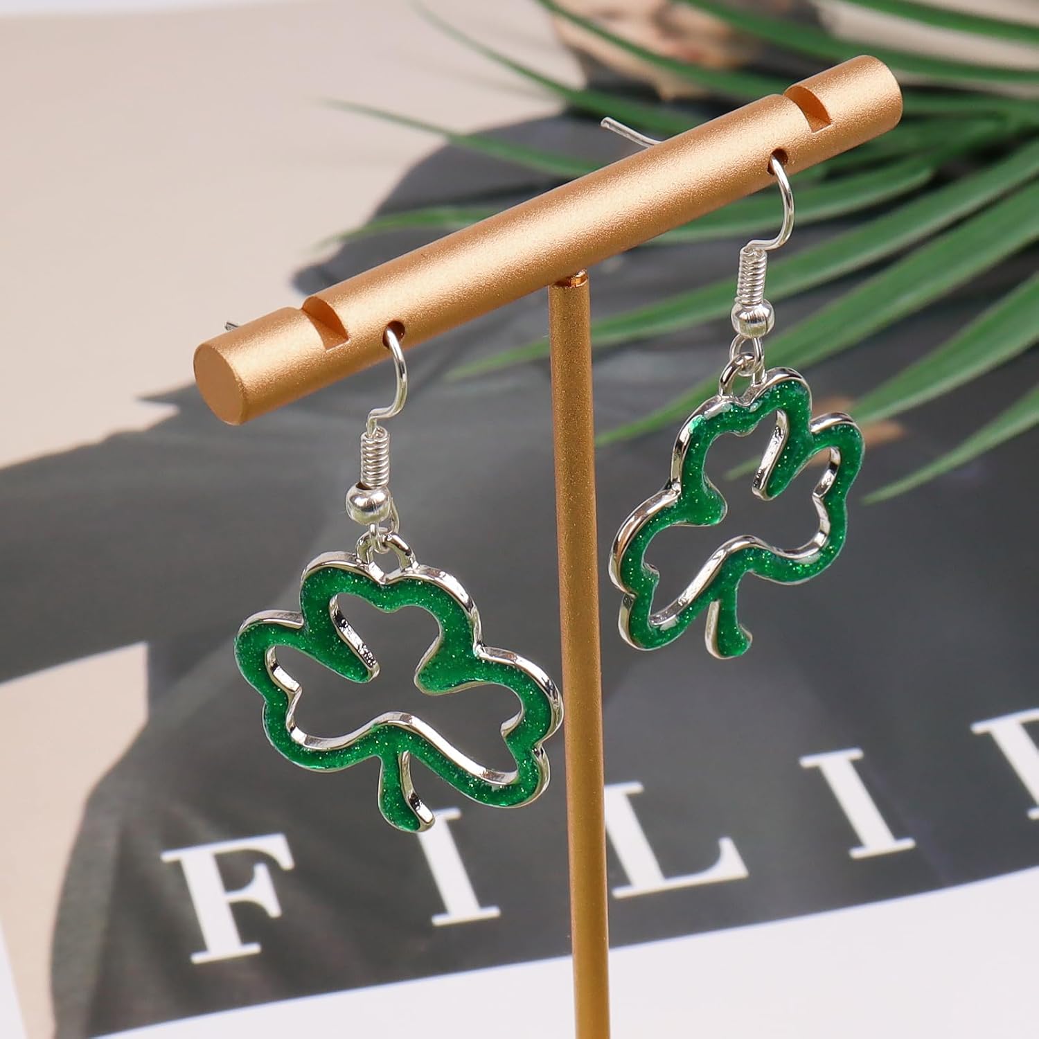 St Patricks Day Earrings, Green Shamrock Dangle Earrings for Women, St. Patrick's Day Accessories Good Luck Hoop Earrings - Image 4