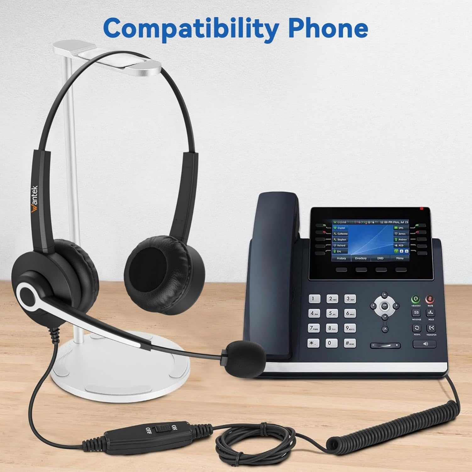 Wantek Telefon Headset mit Geräuschdämpfungsmikrofon, RJ9 Büro Telefon Headsets kompatibel mit Avaya Voip Telefon Grandstream Cisco Panasonic